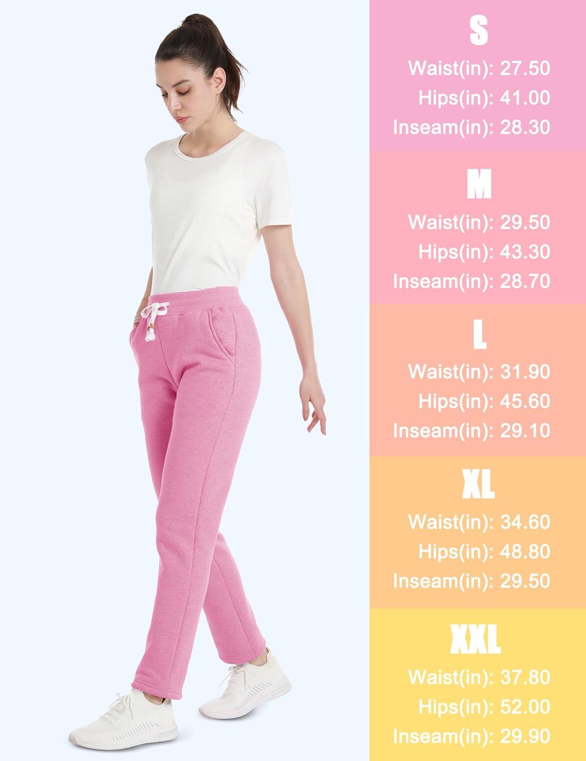 imageMAGCOMSEN Womens Sherpa Lined Sweatpants with Pockets Warm Thick Fleece Winter Casual Lounge PantsPink