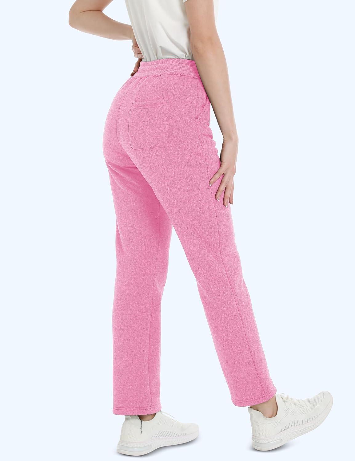 imageMAGCOMSEN Womens Sherpa Lined Sweatpants with Pockets Warm Thick Fleece Winter Casual Lounge PantsPink