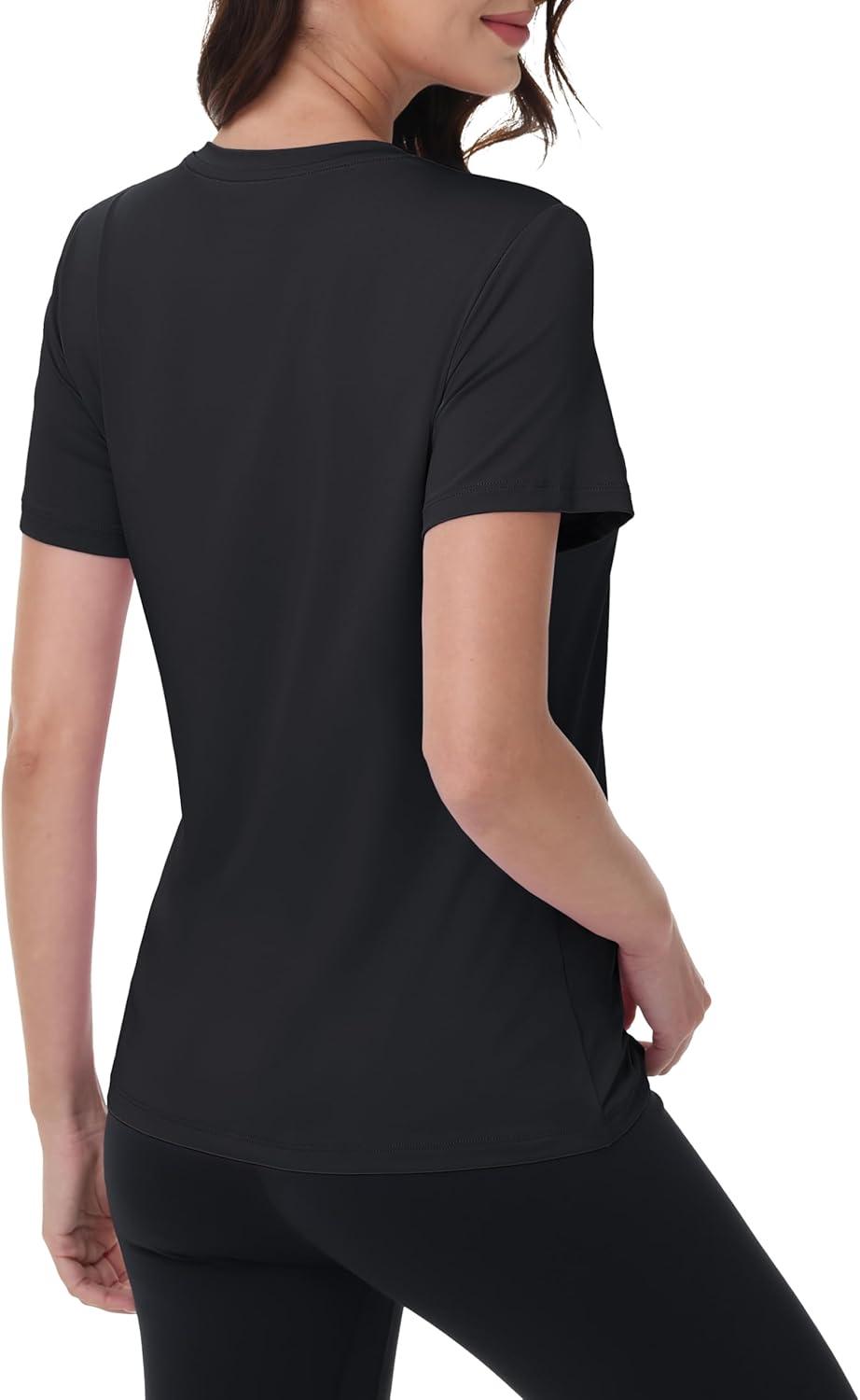 imageMAGCOMSEN Womens Short Sleeve Shirt UPF 80 Sun Protection TShirts Quick Dry Workout Gym Running TopsBlack