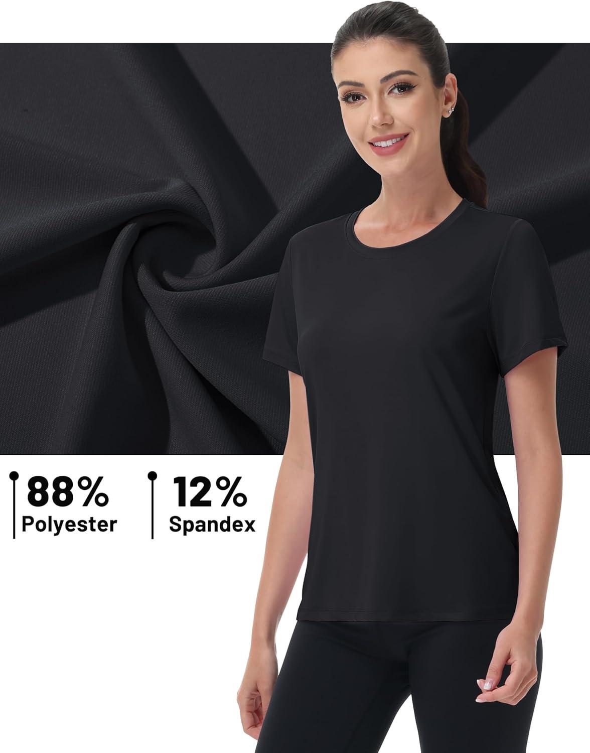 imageMAGCOMSEN Womens Short Sleeve Shirt UPF 80 Sun Protection TShirts Quick Dry Workout Gym Running TopsBlack