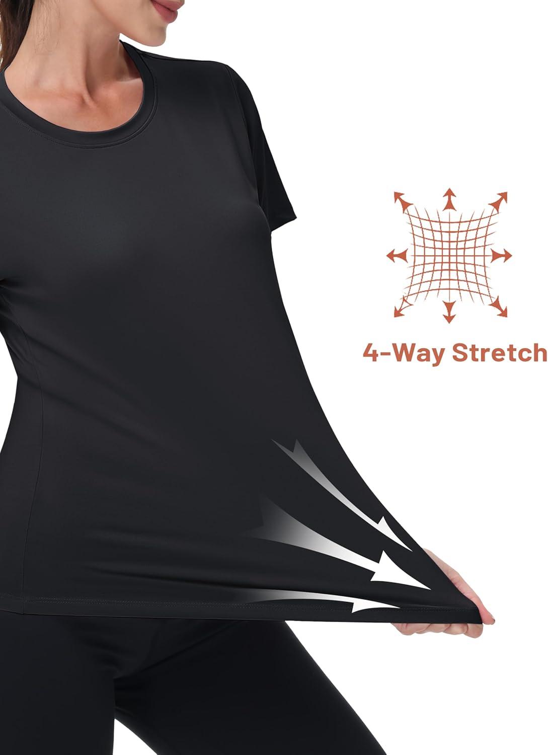 imageMAGCOMSEN Womens Short Sleeve Shirt UPF 80 Sun Protection TShirts Quick Dry Workout Gym Running TopsBlack