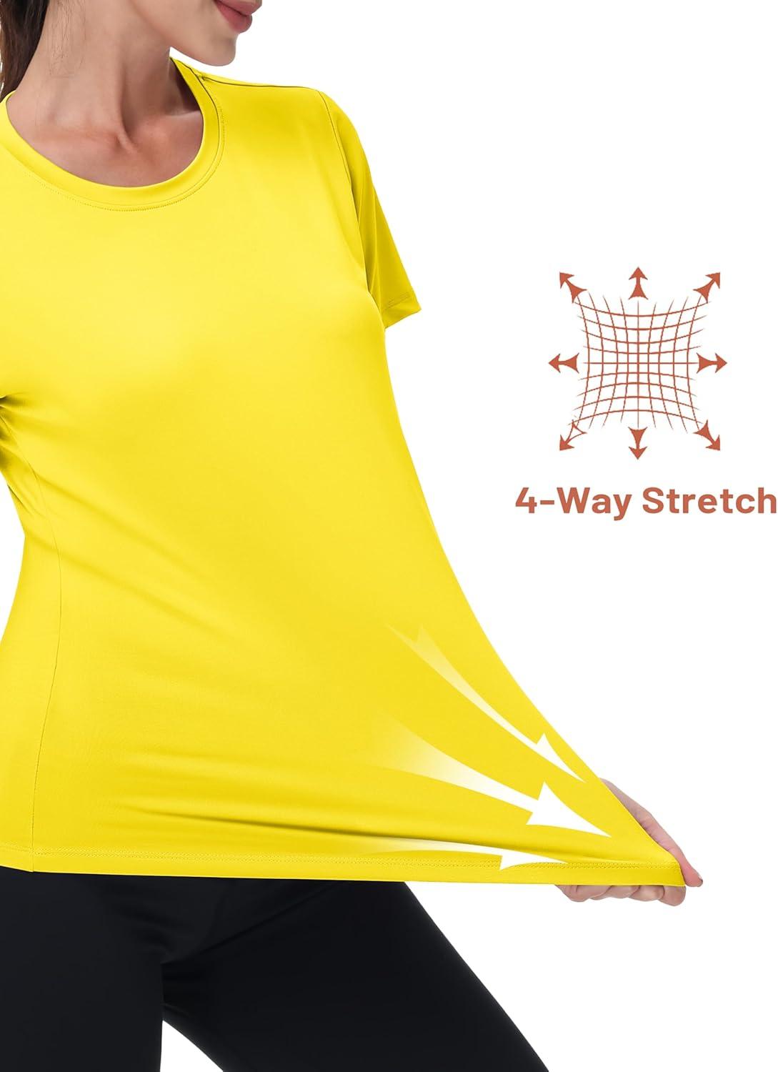 imageMAGCOMSEN Womens Short Sleeve Shirt UPF 80 Sun Protection TShirts Quick Dry Workout Gym Running TopsBright Yellow