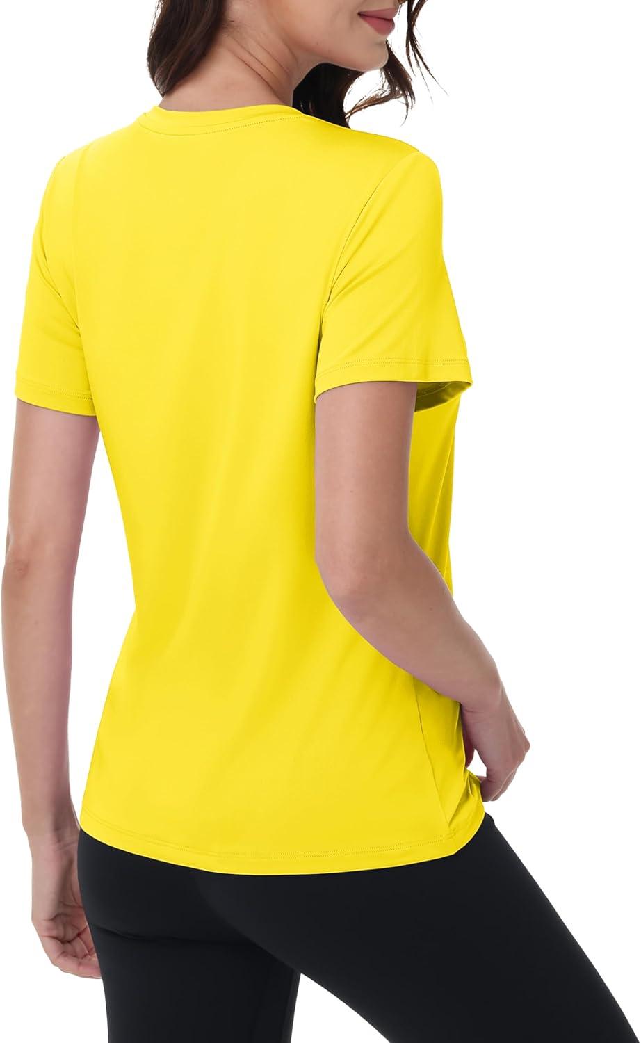 imageMAGCOMSEN Womens Short Sleeve Shirt UPF 80 Sun Protection TShirts Quick Dry Workout Gym Running TopsBright Yellow