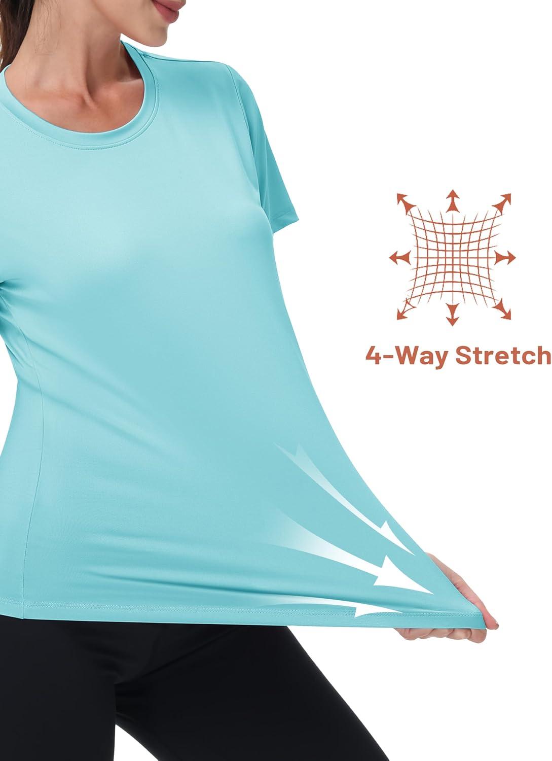 imageMAGCOMSEN Womens Short Sleeve Shirt UPF 80 Sun Protection TShirts Quick Dry Workout Gym Running TopsLight Lake Blue