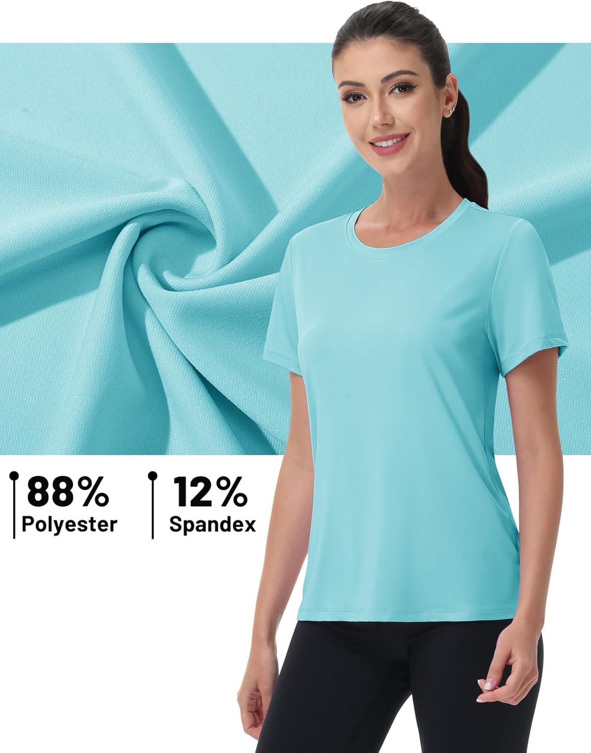imageMAGCOMSEN Womens Short Sleeve Shirt UPF 80 Sun Protection TShirts Quick Dry Workout Gym Running TopsLight Lake Blue