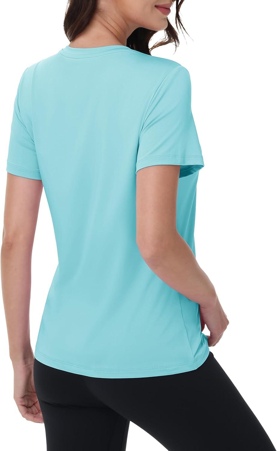 imageMAGCOMSEN Womens Short Sleeve Shirt UPF 80 Sun Protection TShirts Quick Dry Workout Gym Running TopsLight Lake Blue