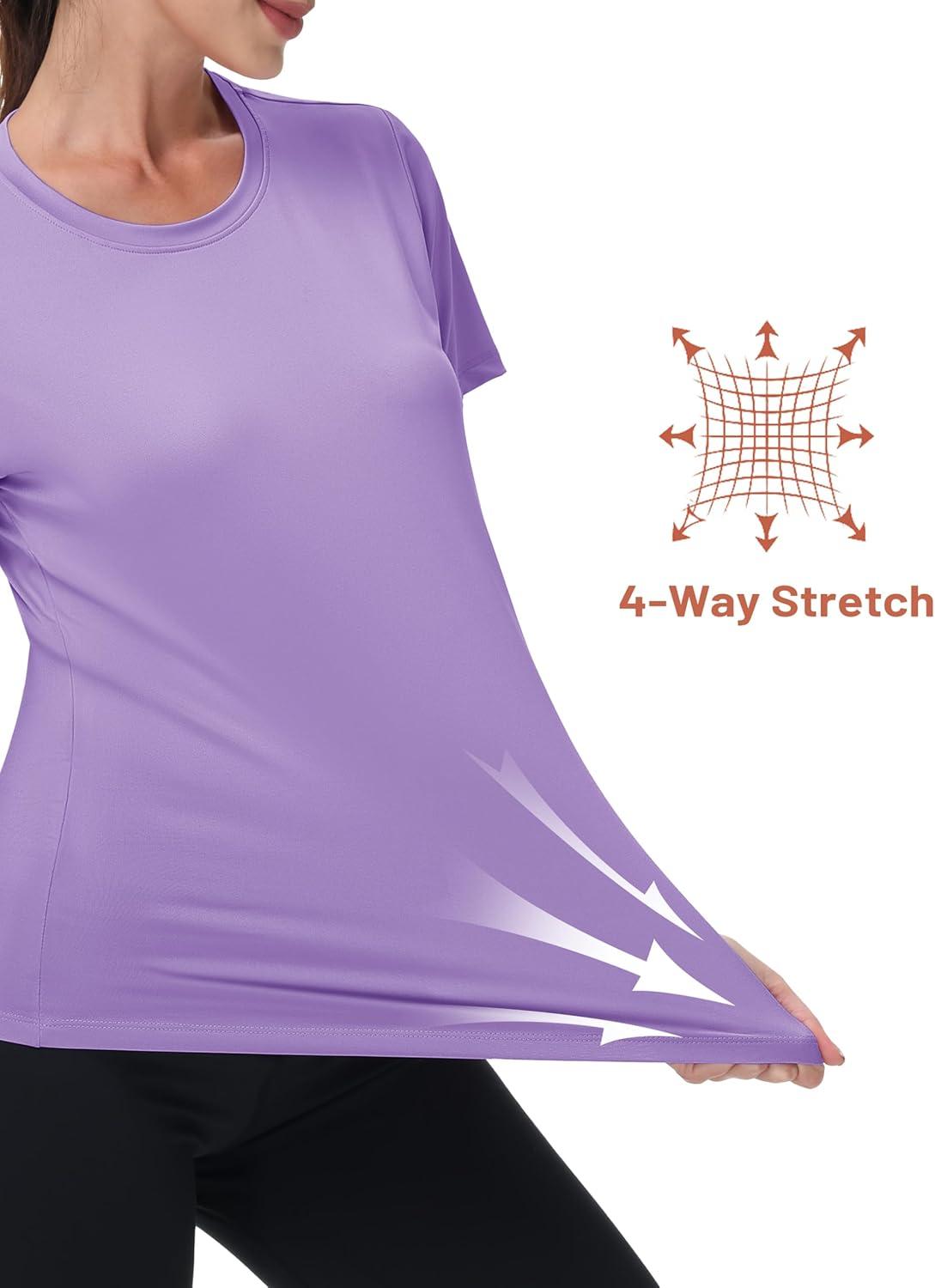 imageMAGCOMSEN Womens Short Sleeve Shirt UPF 80 Sun Protection TShirts Quick Dry Workout Gym Running TopsLight Purple