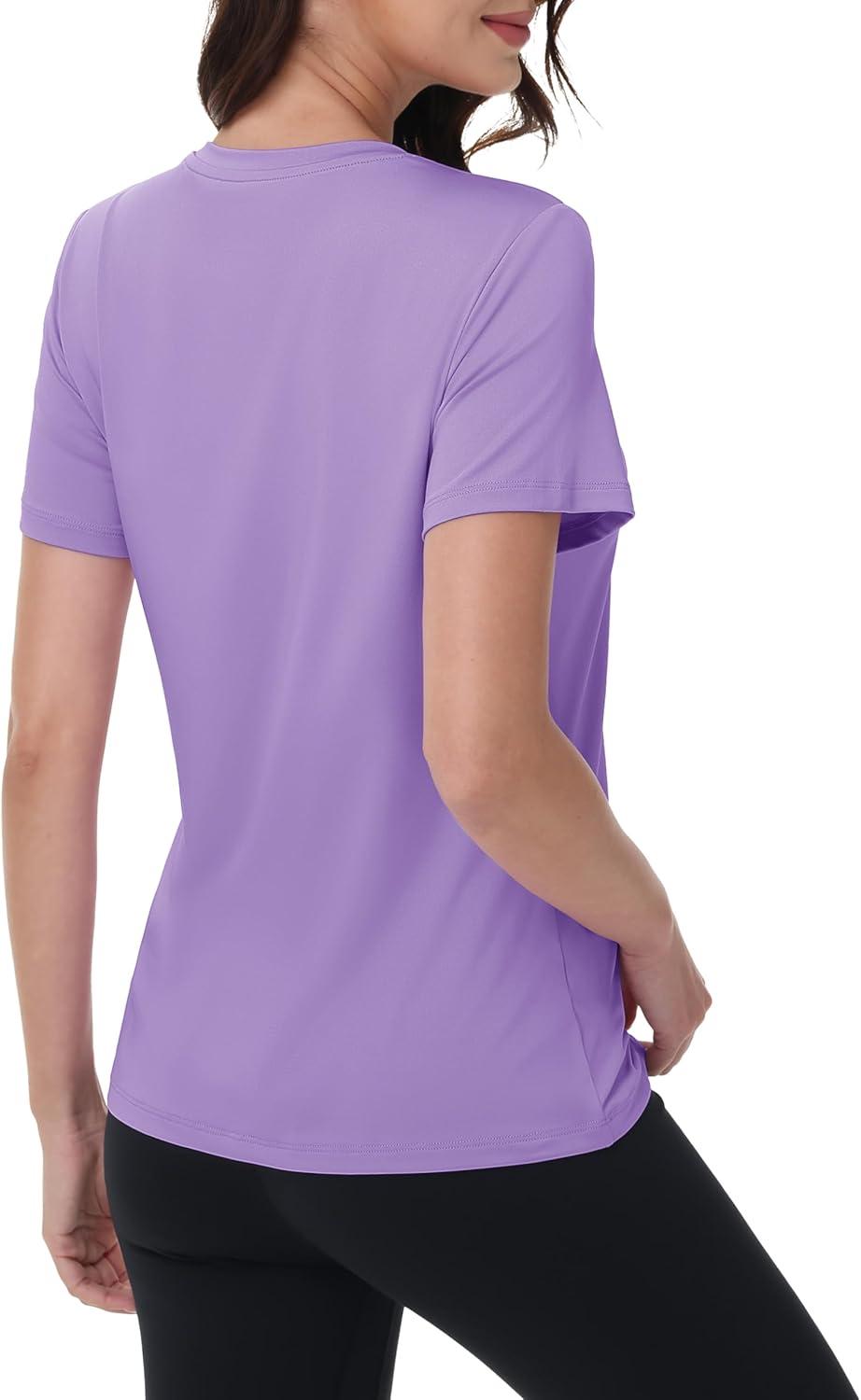 imageMAGCOMSEN Womens Short Sleeve Shirt UPF 80 Sun Protection TShirts Quick Dry Workout Gym Running TopsLight Purple