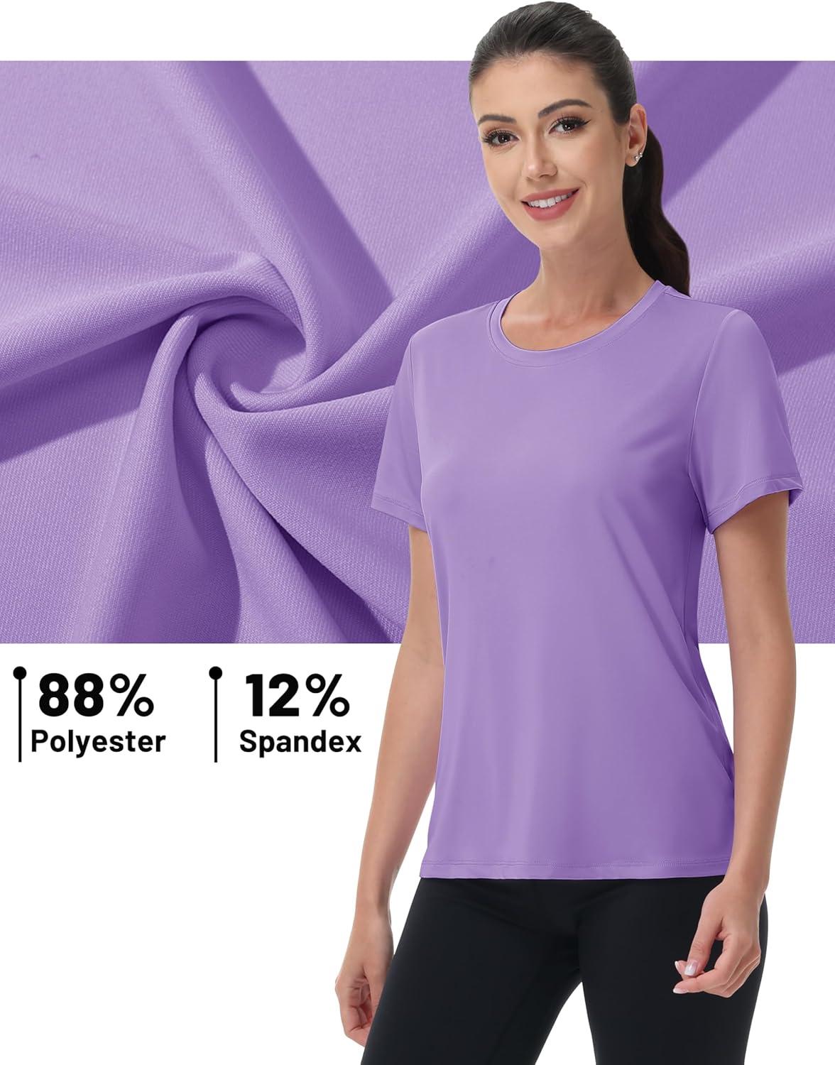imageMAGCOMSEN Womens Short Sleeve Shirt UPF 80 Sun Protection TShirts Quick Dry Workout Gym Running TopsLight Purple