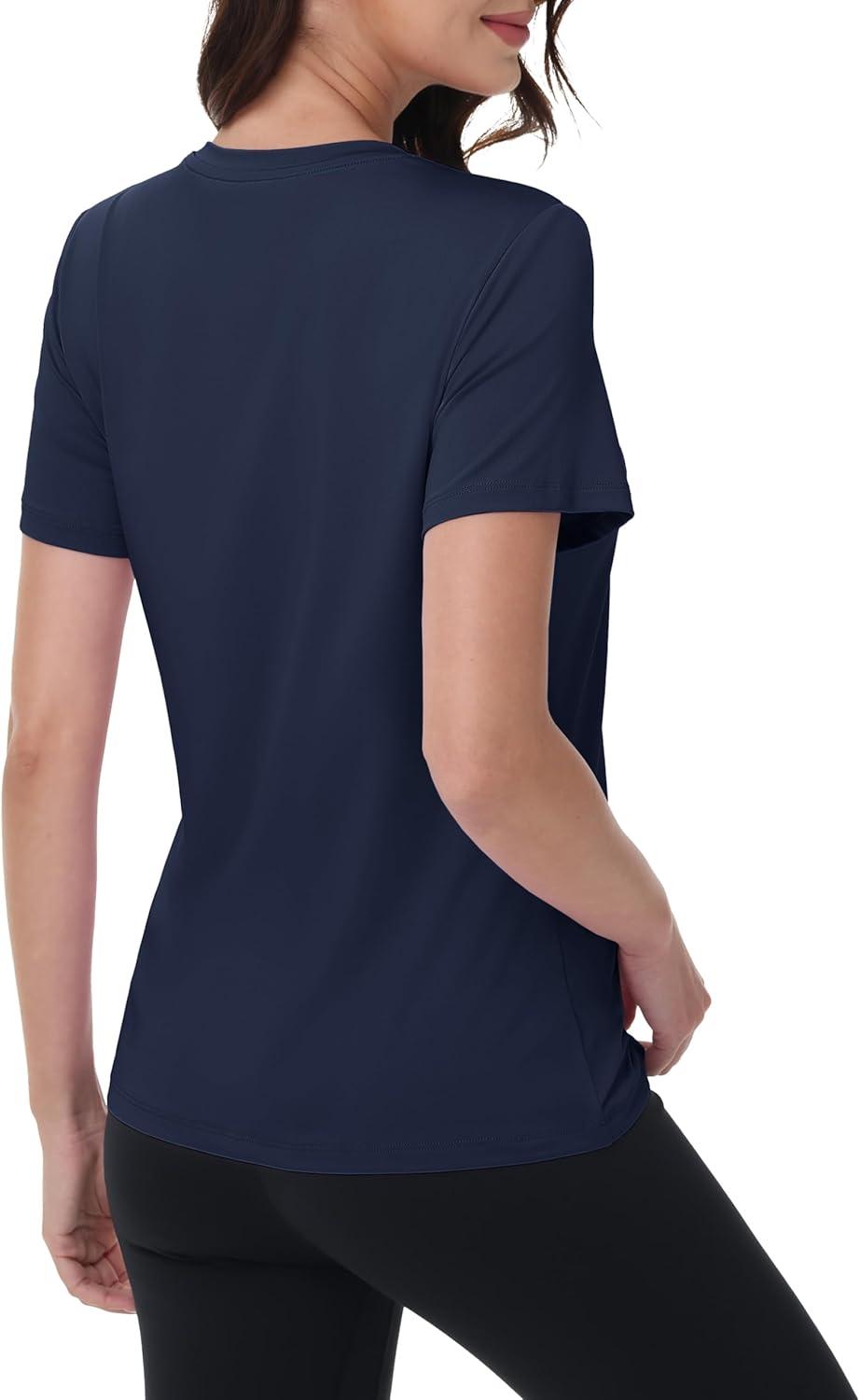 imageMAGCOMSEN Womens Short Sleeve Shirt UPF 80 Sun Protection TShirts Quick Dry Workout Gym Running TopsNavy Blue