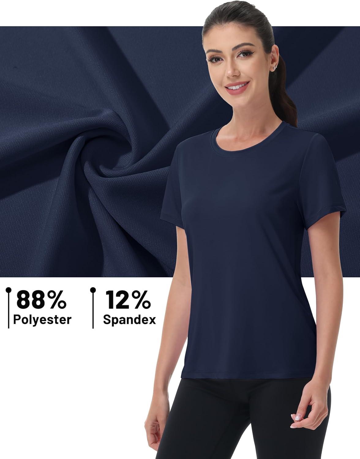 imageMAGCOMSEN Womens Short Sleeve Shirt UPF 80 Sun Protection TShirts Quick Dry Workout Gym Running TopsNavy Blue