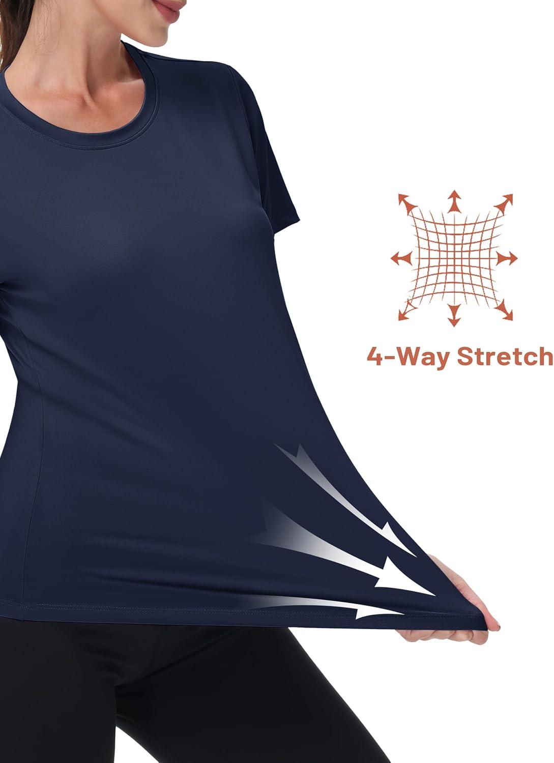 imageMAGCOMSEN Womens Short Sleeve Shirt UPF 80 Sun Protection TShirts Quick Dry Workout Gym Running TopsNavy Blue