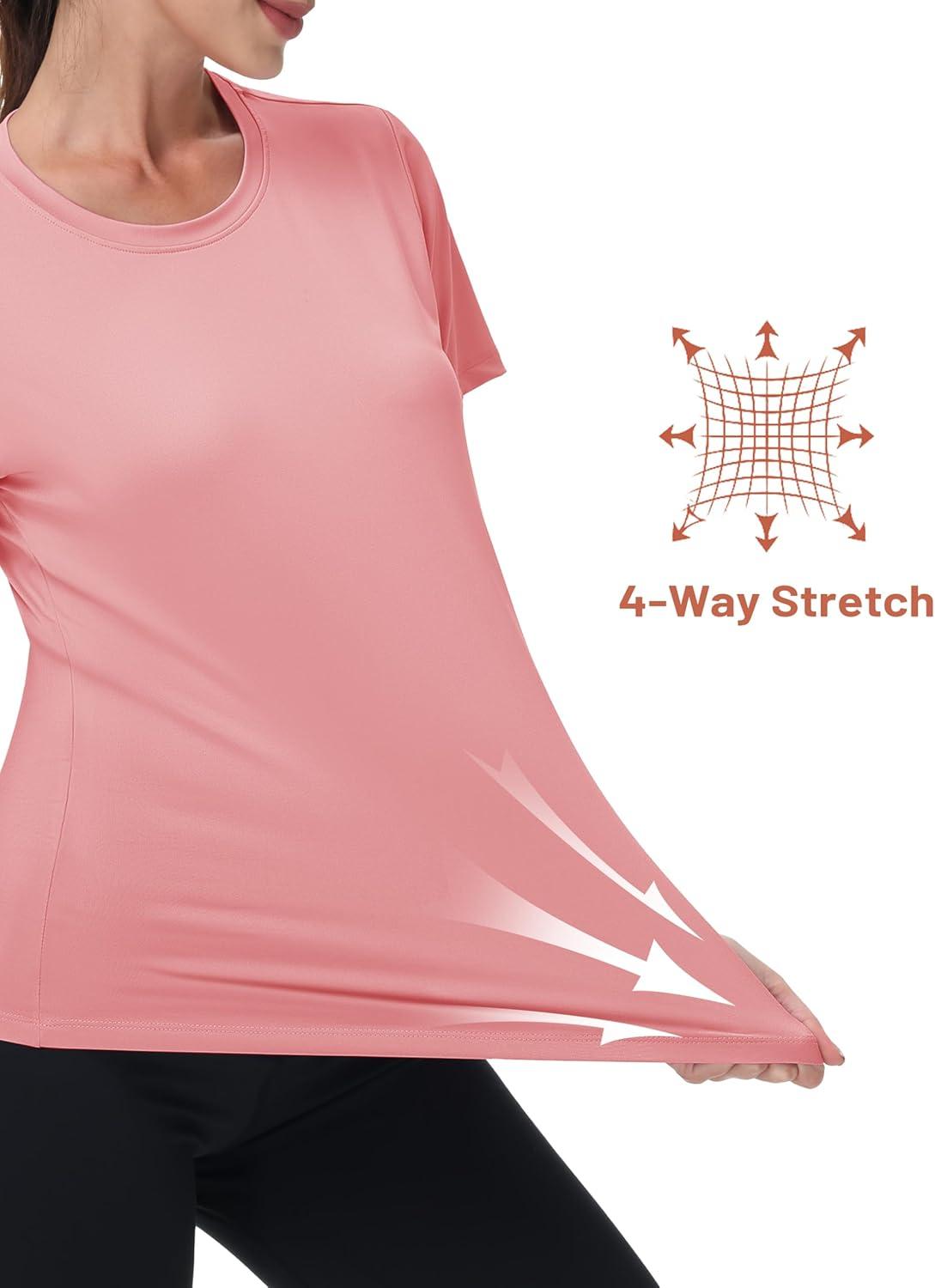 imageMAGCOMSEN Womens Short Sleeve Shirt UPF 80 Sun Protection TShirts Quick Dry Workout Gym Running TopsPink