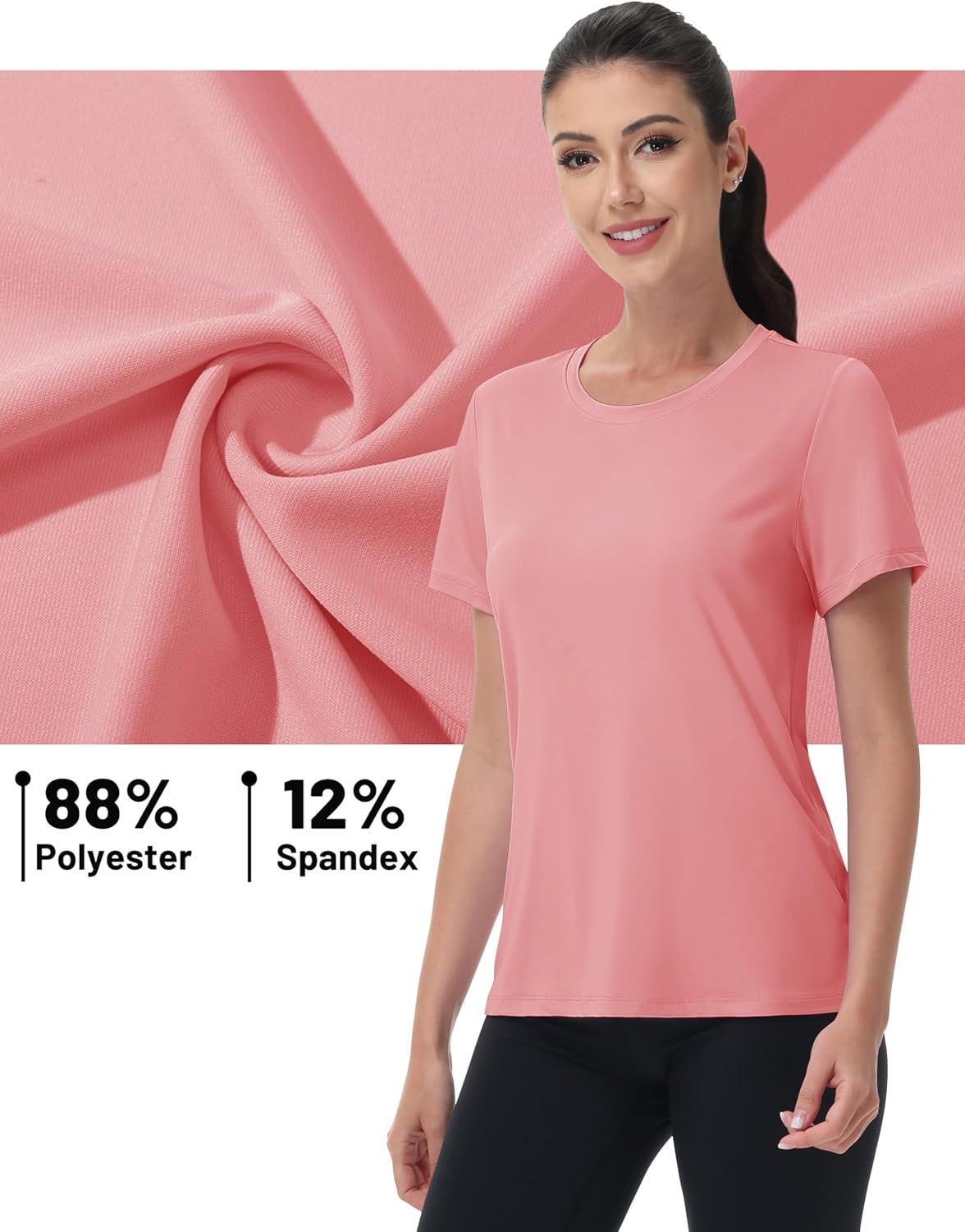 imageMAGCOMSEN Womens Short Sleeve Shirt UPF 80 Sun Protection TShirts Quick Dry Workout Gym Running TopsPink
