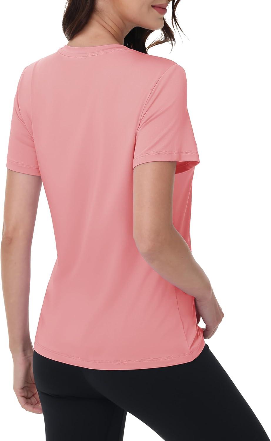 imageMAGCOMSEN Womens Short Sleeve Shirt UPF 80 Sun Protection TShirts Quick Dry Workout Gym Running TopsPink