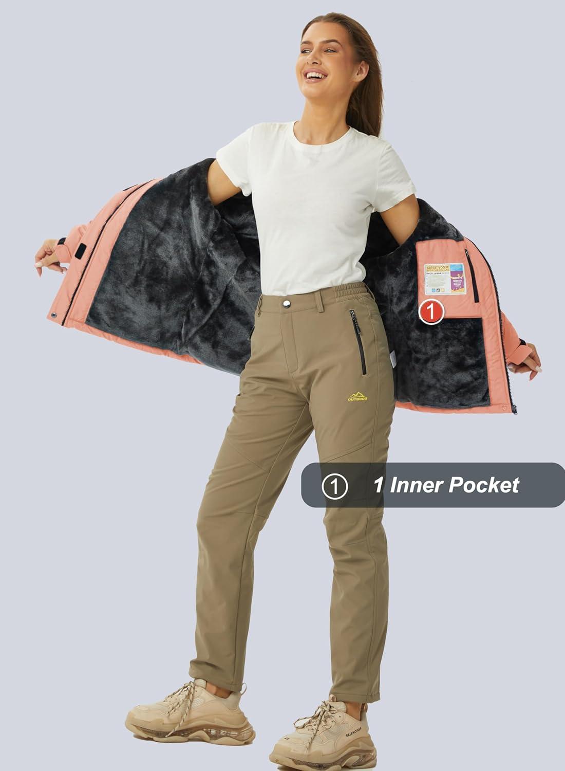 imageMAGCOMSEN Womens Ski Jacket Waterproof Insulated Snow Jacket Warm Windproof Winter Coats with Hood Fleece Lined JacketApricot