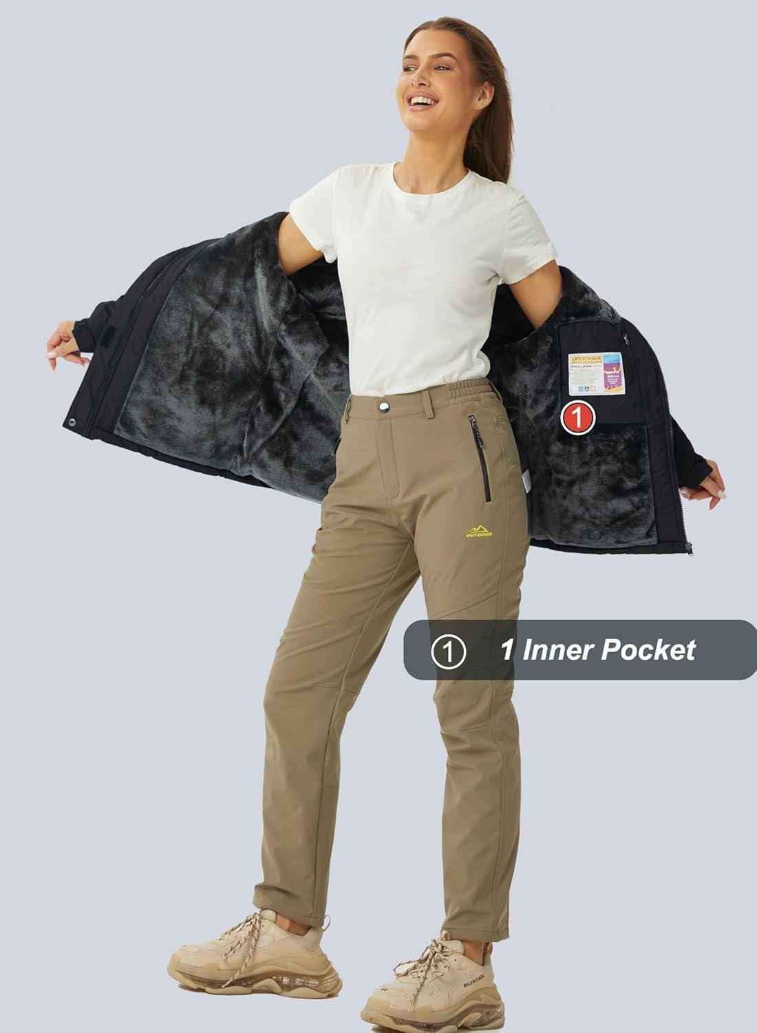 imageMAGCOMSEN Womens Ski Jacket Waterproof Insulated Snow Jacket Warm Windproof Winter Coats with Hood Fleece Lined JacketBlack