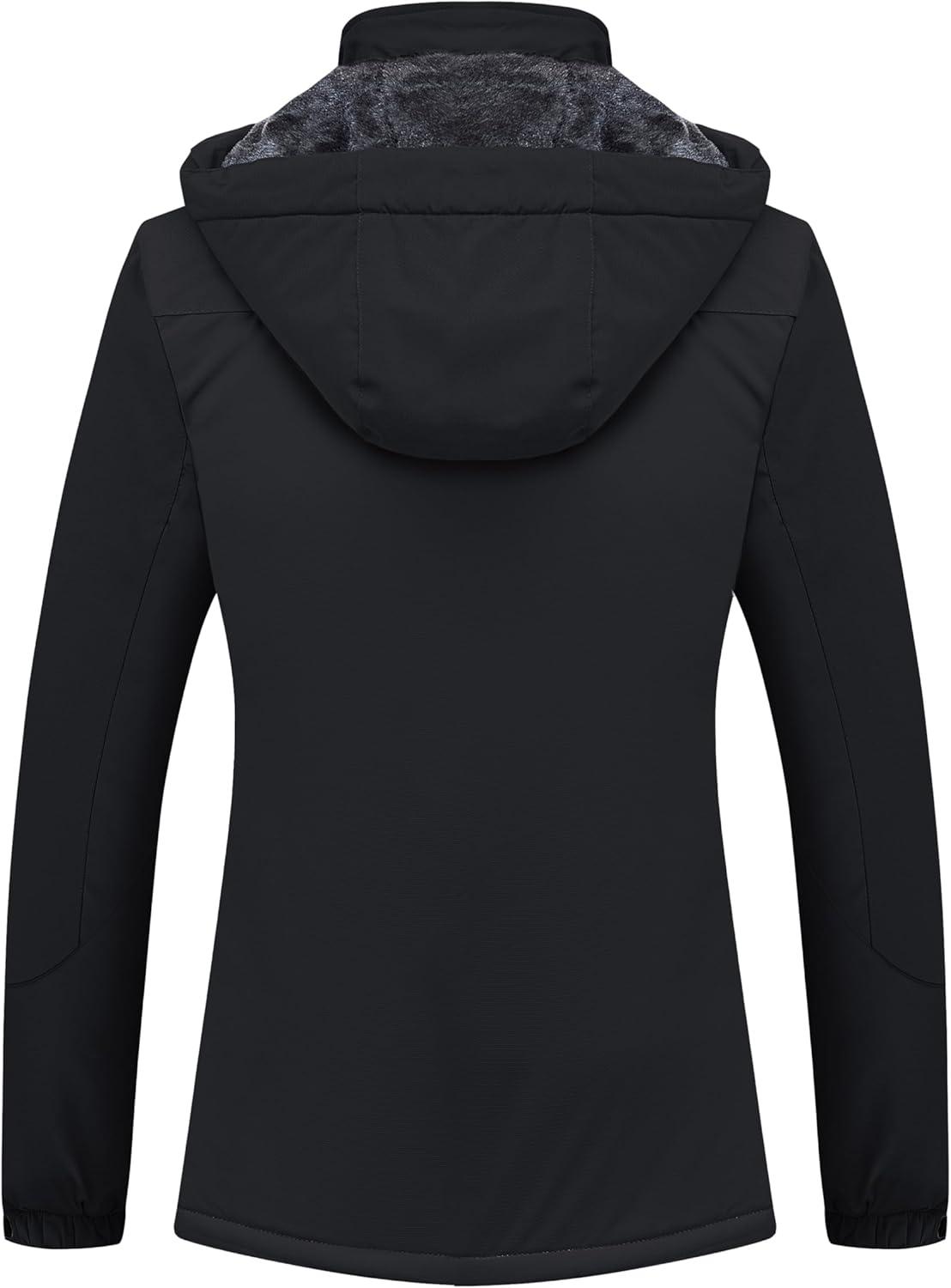 imageMAGCOMSEN Womens Ski Jacket Waterproof Insulated Snow Jacket Warm Windproof Winter Coats with Hood Fleece Lined JacketBlack