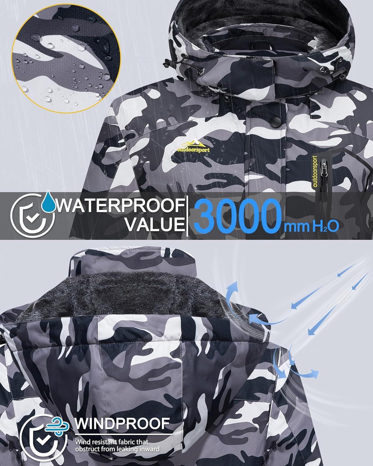 imageMAGCOMSEN Womens Ski Jacket Waterproof Insulated Snow Jacket Warm Windproof Winter Coats with Hood Fleece Lined JacketBlack Camo