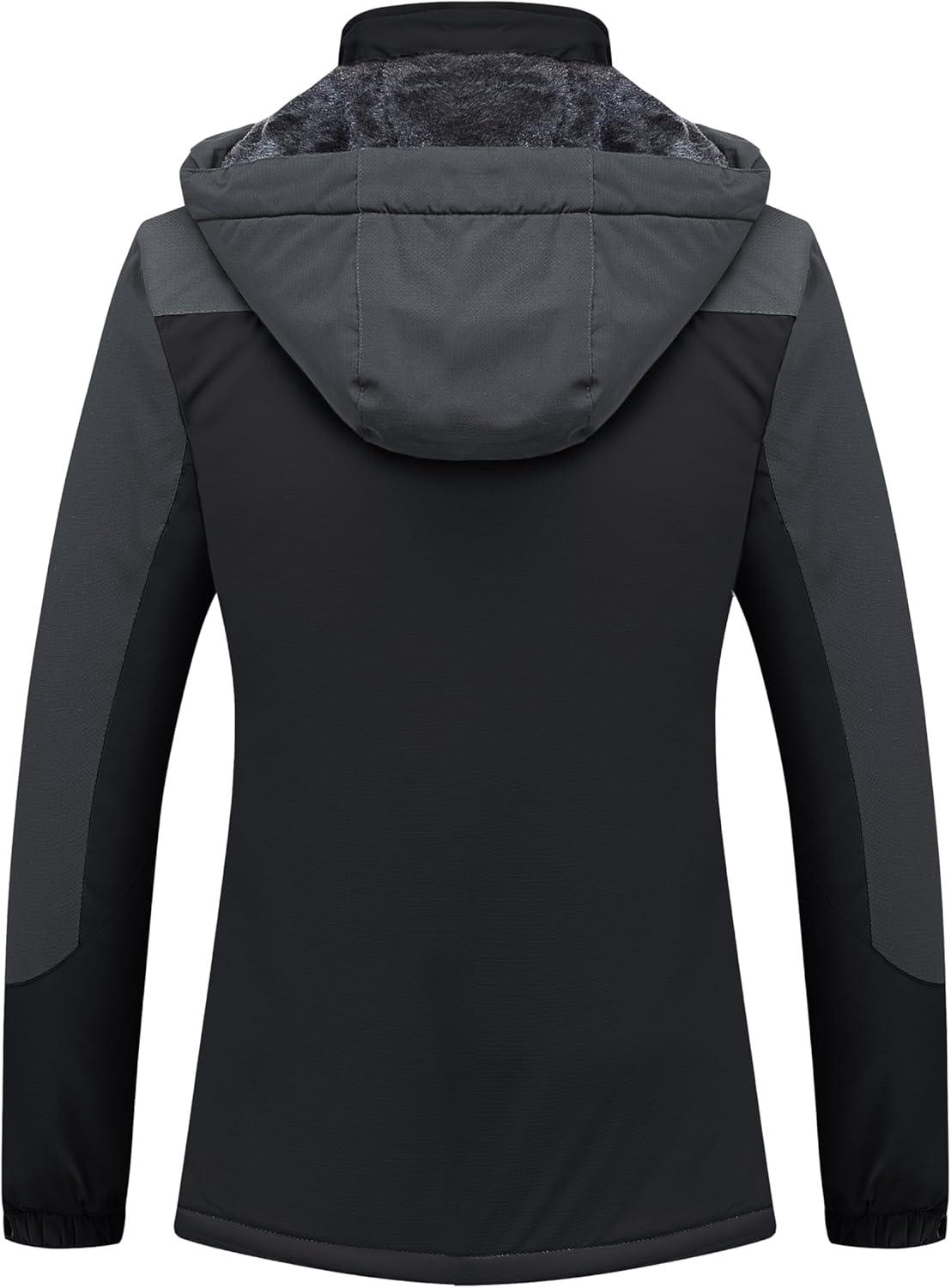 imageMAGCOMSEN Womens Ski Jacket Waterproof Insulated Snow Jacket Warm Windproof Winter Coats with Hood Fleece Lined JacketBlack Grey