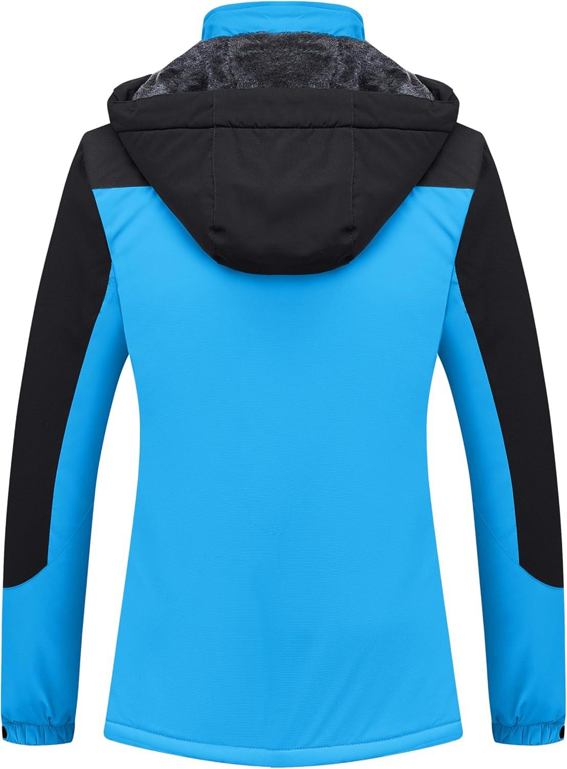 imageMAGCOMSEN Womens Ski Jacket Waterproof Insulated Snow Jacket Warm Windproof Winter Coats with Hood Fleece Lined JacketBlue Black