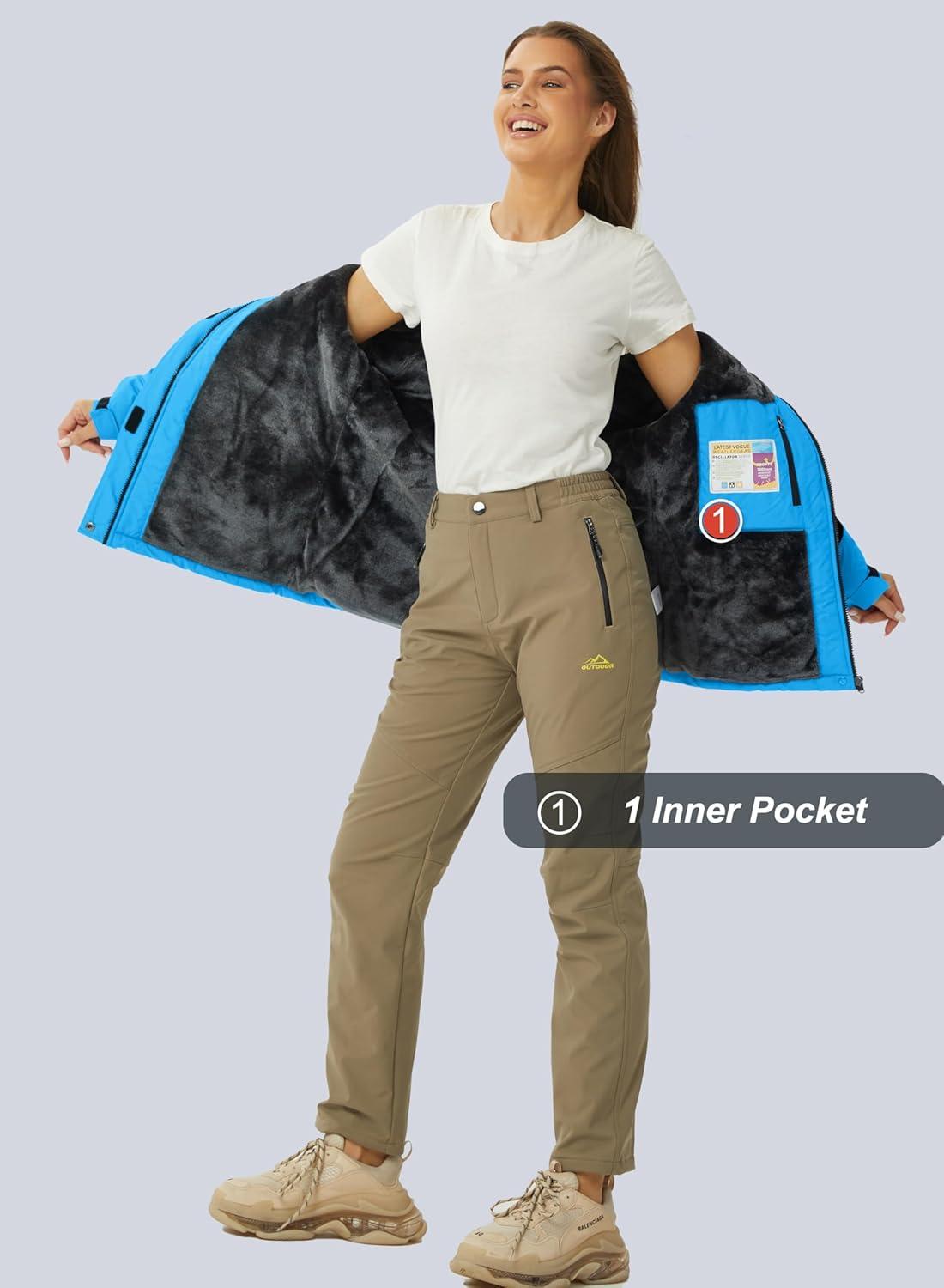 imageMAGCOMSEN Womens Ski Jacket Waterproof Insulated Snow Jacket Warm Windproof Winter Coats with Hood Fleece Lined JacketBlue Black