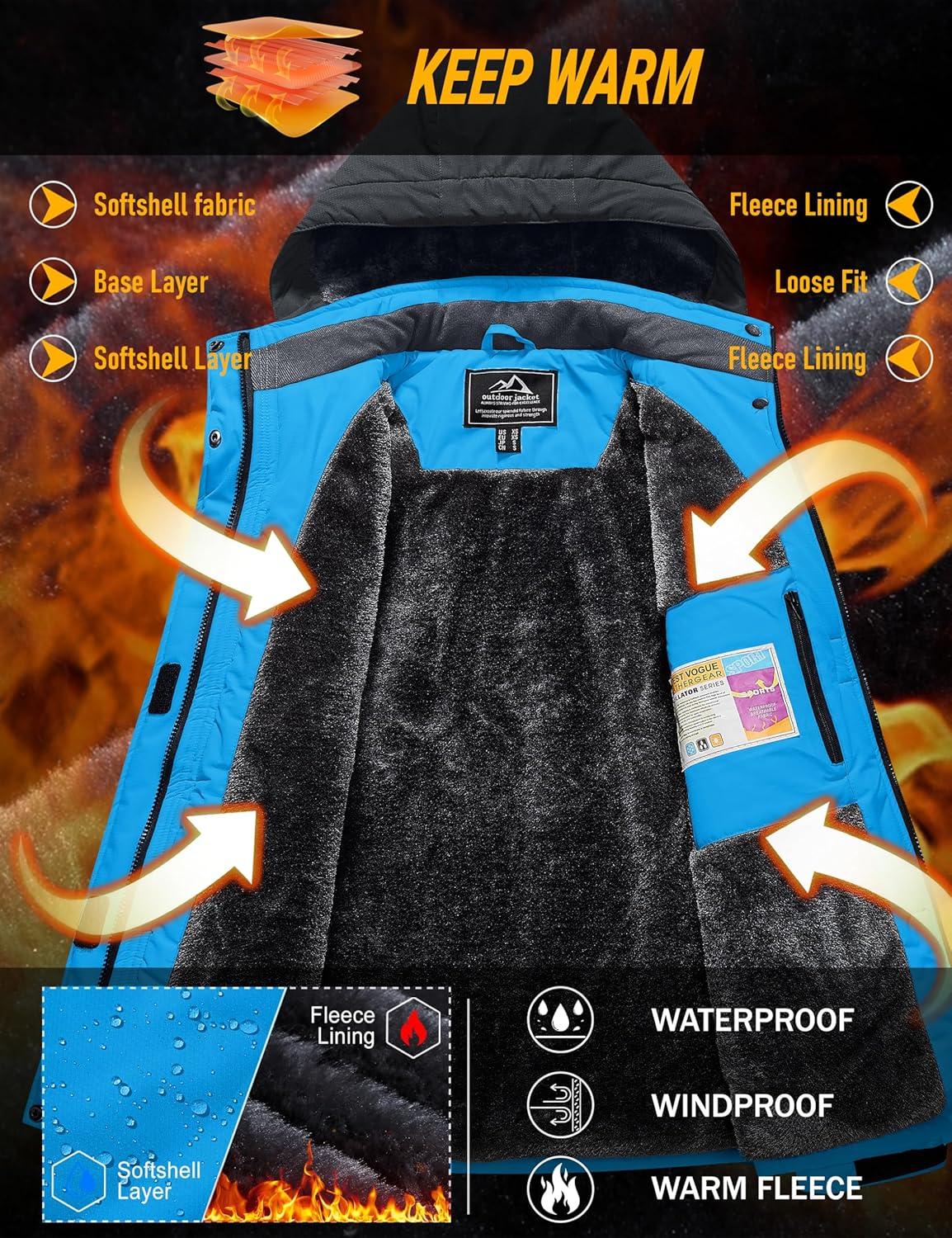 imageMAGCOMSEN Womens Ski Jacket Waterproof Insulated Snow Jacket Warm Windproof Winter Coats with Hood Fleece Lined JacketBlue Black