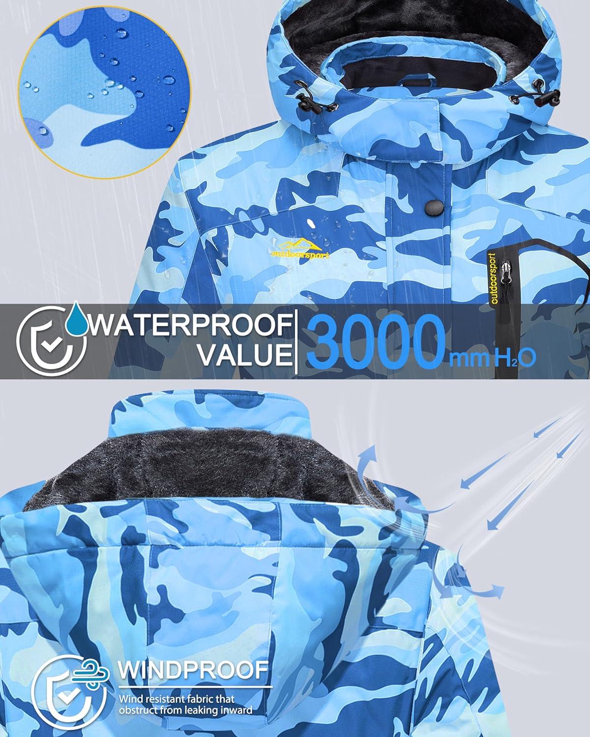 imageMAGCOMSEN Womens Ski Jacket Waterproof Insulated Snow Jacket Warm Windproof Winter Coats with Hood Fleece Lined JacketBlue Camo