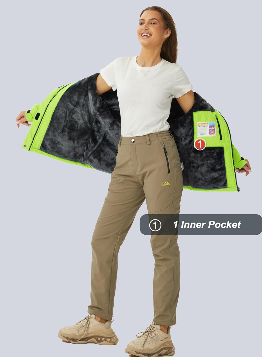 imageMAGCOMSEN Womens Ski Jacket Waterproof Insulated Snow Jacket Warm Windproof Winter Coats with Hood Fleece Lined JacketFluorescent Green