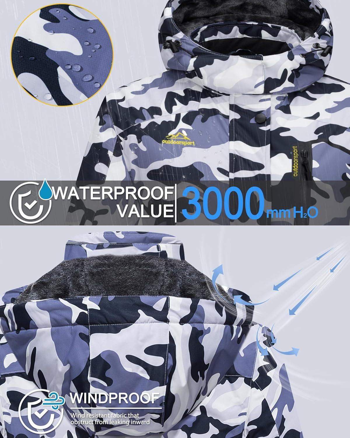 imageMAGCOMSEN Womens Ski Jacket Waterproof Insulated Snow Jacket Warm Windproof Winter Coats with Hood Fleece Lined JacketGrey Camo