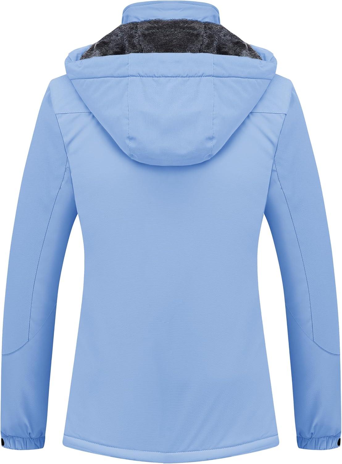 imageMAGCOMSEN Womens Ski Jacket Waterproof Insulated Snow Jacket Warm Windproof Winter Coats with Hood Fleece Lined JacketLight Blue