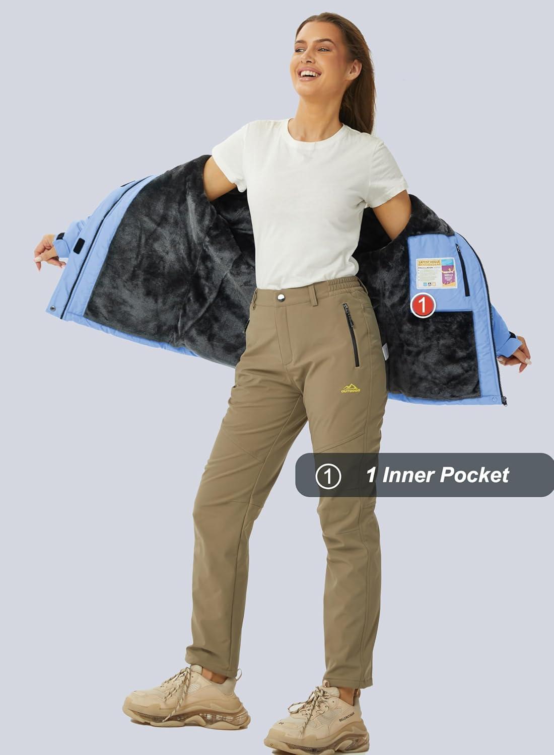 imageMAGCOMSEN Womens Ski Jacket Waterproof Insulated Snow Jacket Warm Windproof Winter Coats with Hood Fleece Lined JacketLight Blue