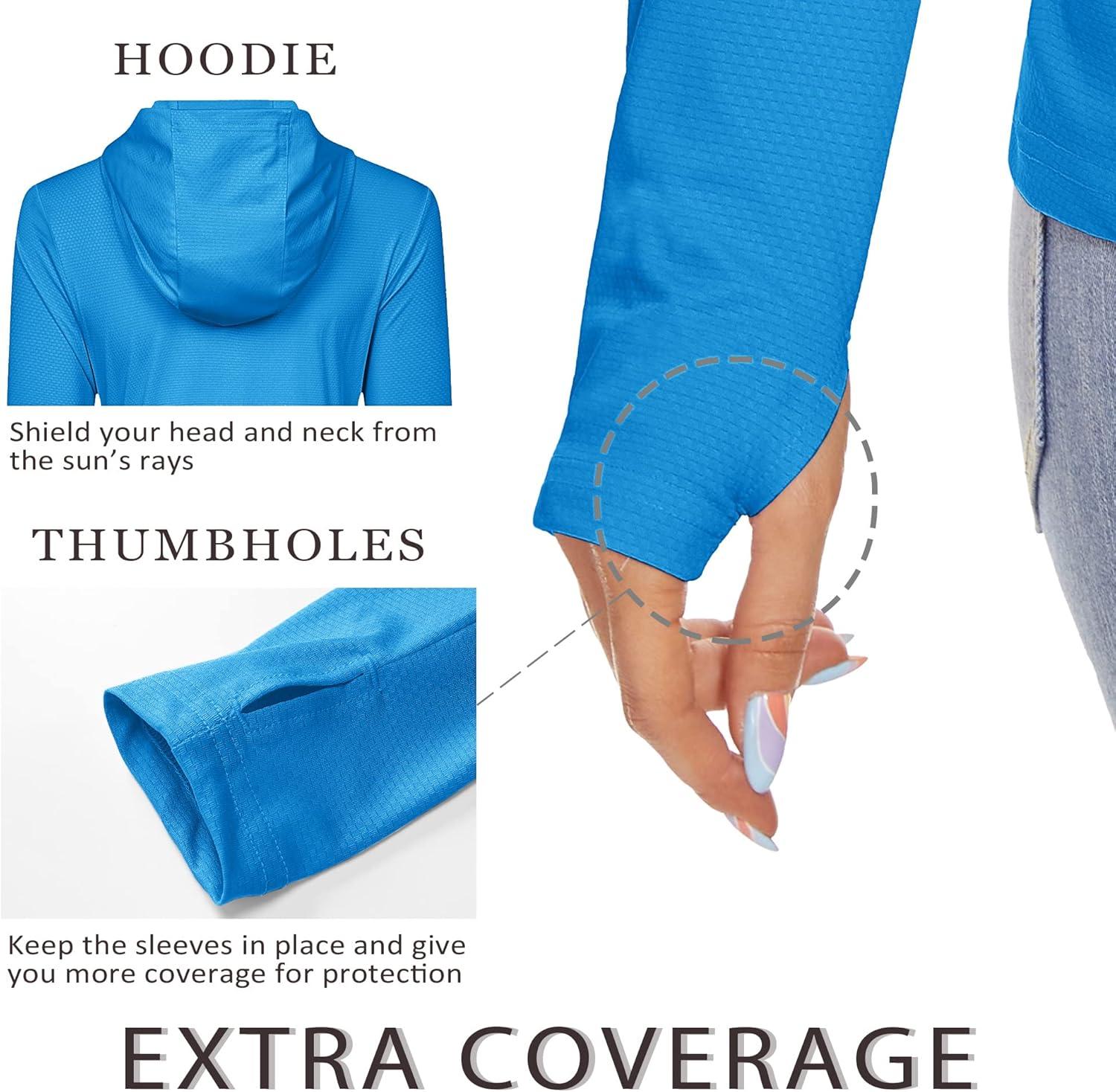 imageMAGCOMSEN Womens Sun Hoodie UPF 50 Long Sleeve Shirts for Hiking Fishing Athletic Lightweight UV HoodieBlue Green