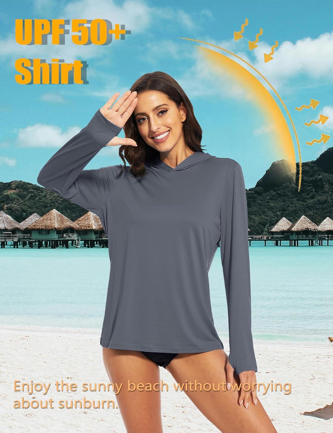 imageMAGCOMSEN Womens Sun Hoodie UPF 50 Long Sleeve Shirts for Hiking Fishing Athletic Lightweight UV HoodieDark Grey