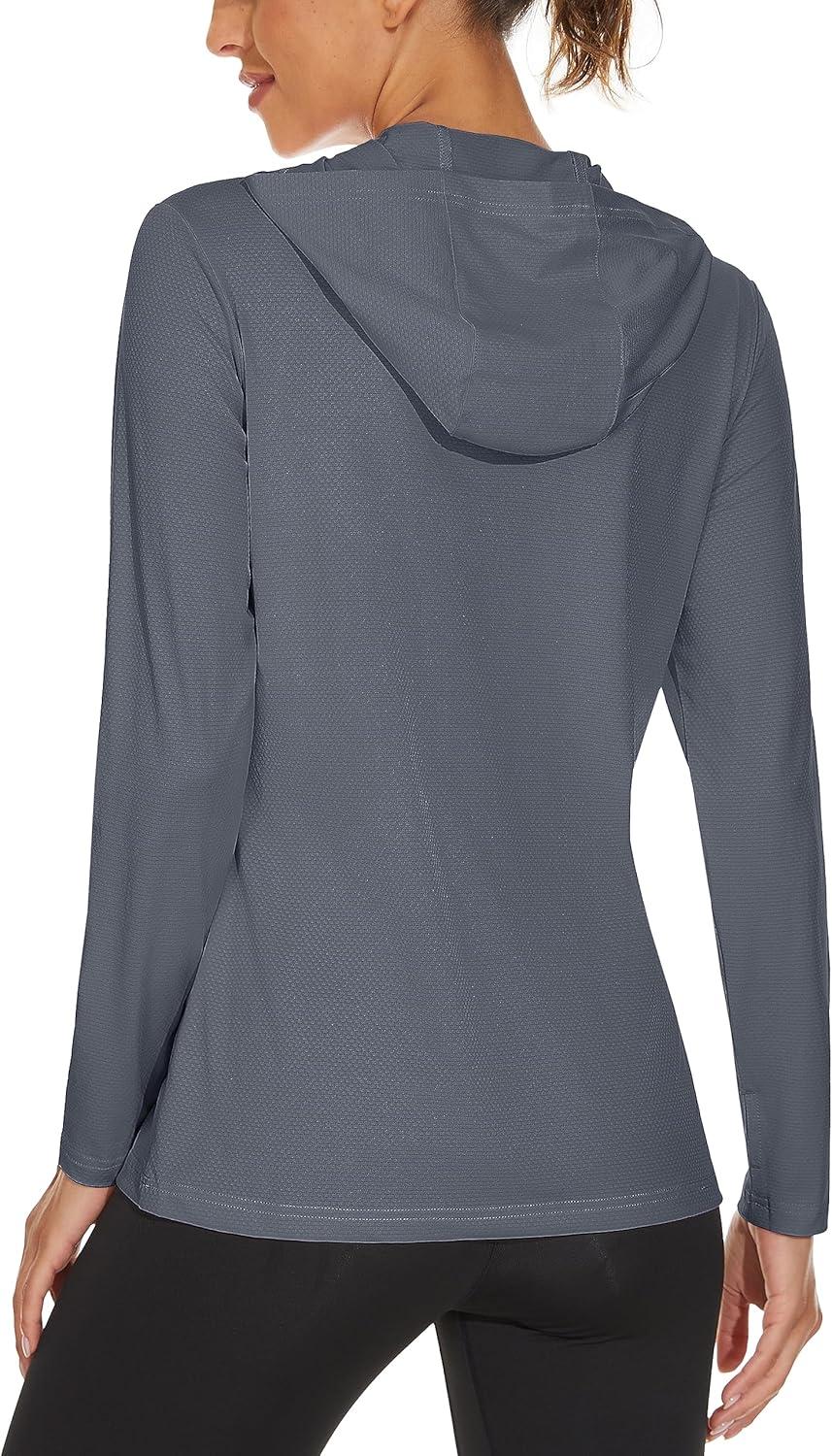 imageMAGCOMSEN Womens Sun Hoodie UPF 50 Long Sleeve Shirts for Hiking Fishing Athletic Lightweight UV HoodieDark Grey
