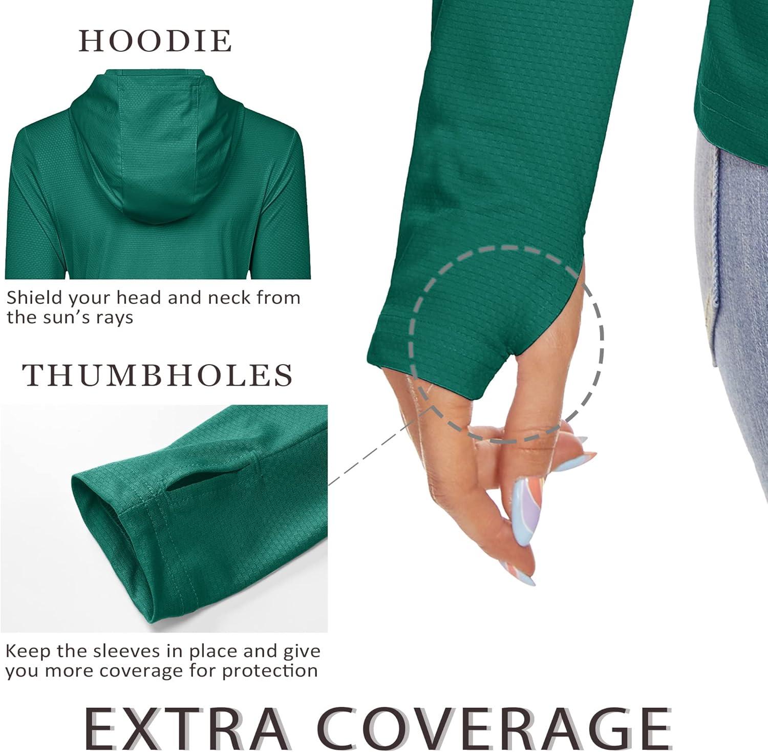 imageMAGCOMSEN Womens Sun Hoodie UPF 50 Long Sleeve Shirts for Hiking Fishing Athletic Lightweight UV HoodieEmerald Green