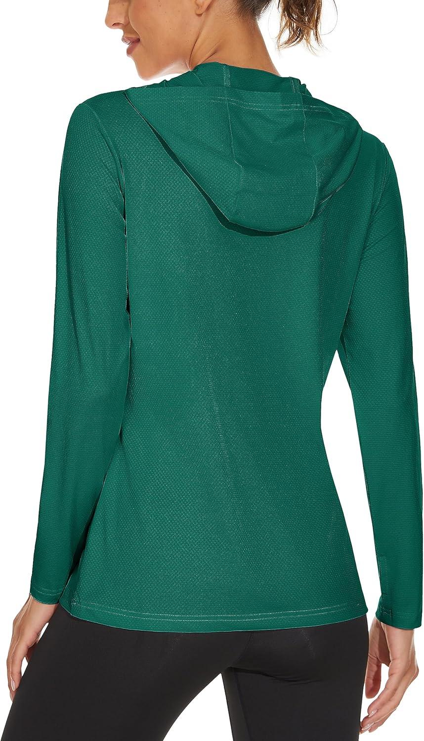 imageMAGCOMSEN Womens Sun Hoodie UPF 50 Long Sleeve Shirts for Hiking Fishing Athletic Lightweight UV HoodieEmerald Green