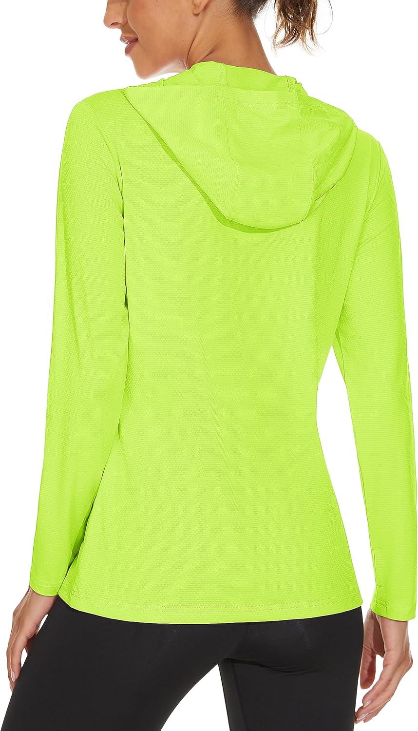 imageMAGCOMSEN Womens Sun Hoodie UPF 50 Long Sleeve Shirts for Hiking Fishing Athletic Lightweight UV HoodieFluorescent Green