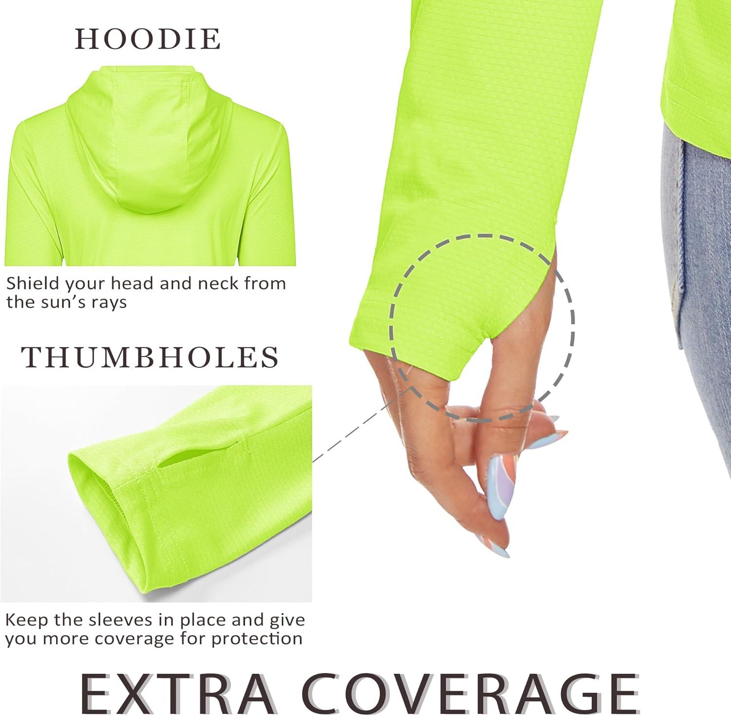 imageMAGCOMSEN Womens Sun Hoodie UPF 50 Long Sleeve Shirts for Hiking Fishing Athletic Lightweight UV HoodieFluorescent Green