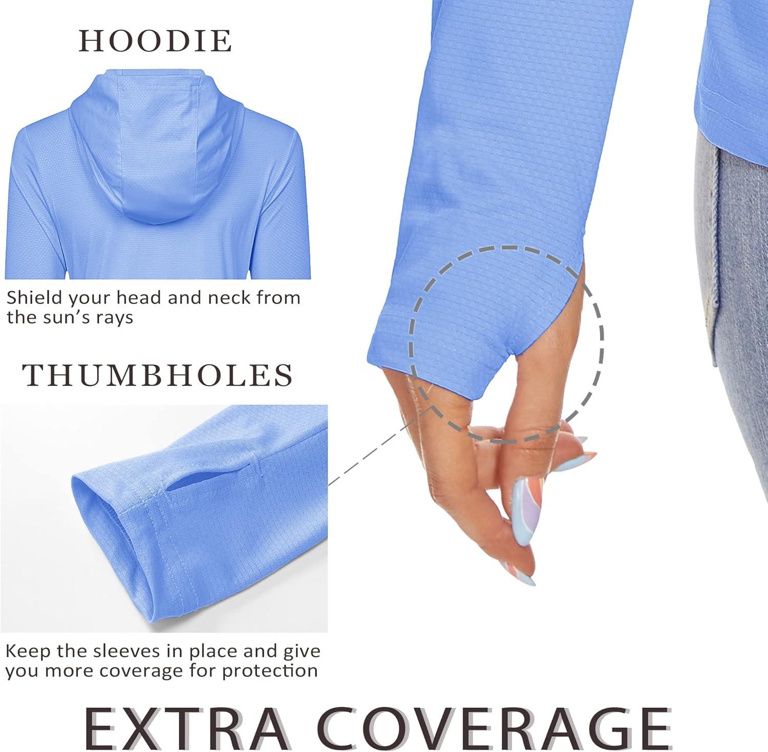 imageMAGCOMSEN Womens Sun Hoodie UPF 50 Long Sleeve Shirts for Hiking Fishing Athletic Lightweight UV HoodieLight Blue