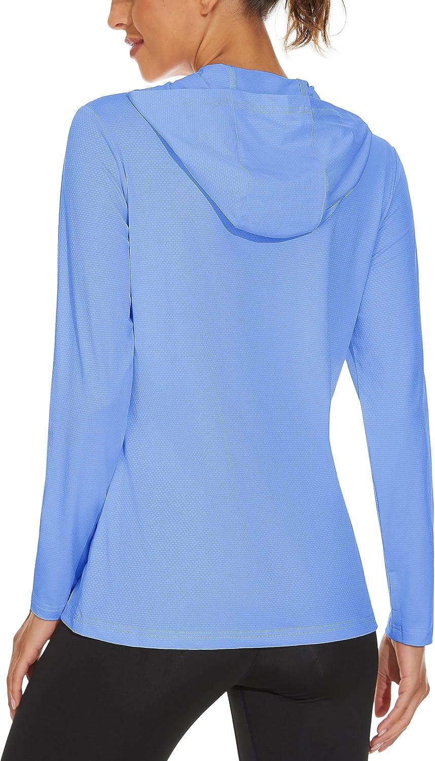 imageMAGCOMSEN Womens Sun Hoodie UPF 50 Long Sleeve Shirts for Hiking Fishing Athletic Lightweight UV HoodieLight Blue