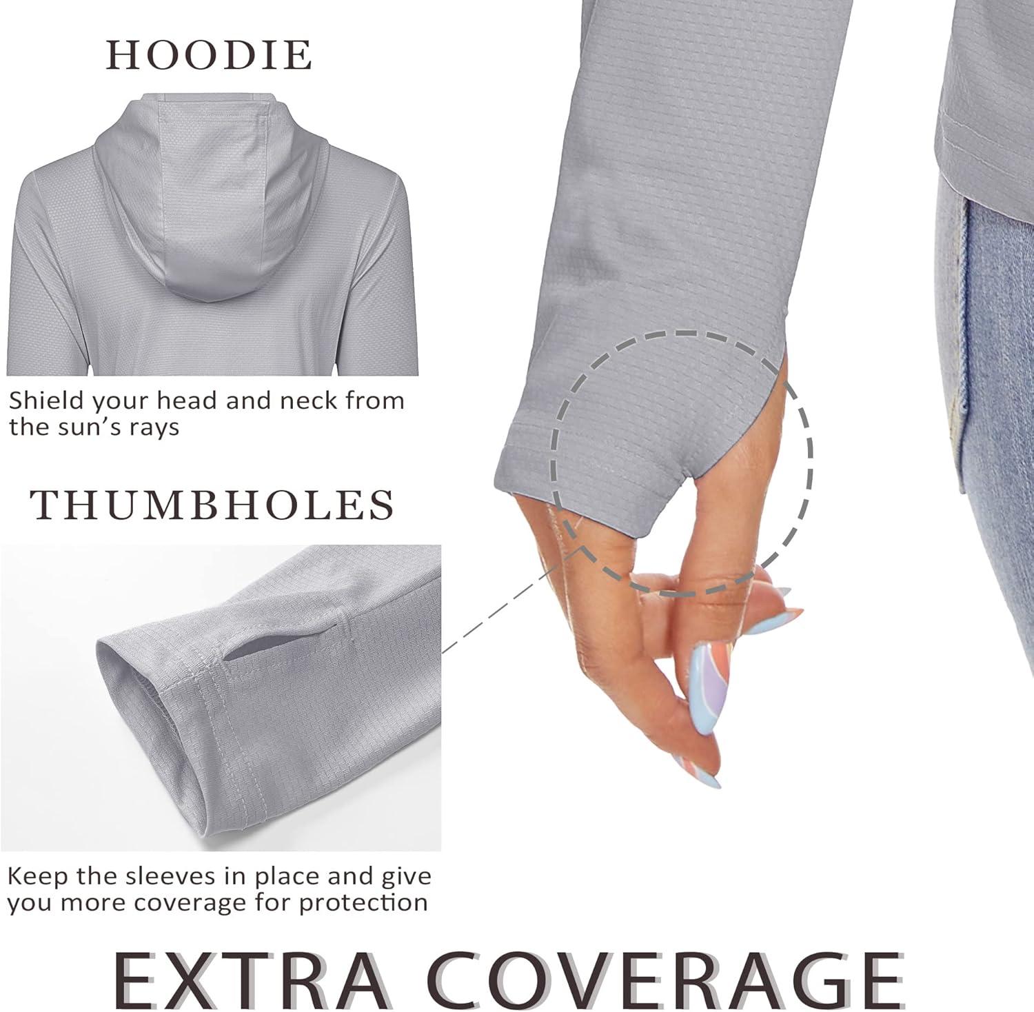 imageMAGCOMSEN Womens Sun Hoodie UPF 50 Long Sleeve Shirts for Hiking Fishing Athletic Lightweight UV HoodieLight Grey