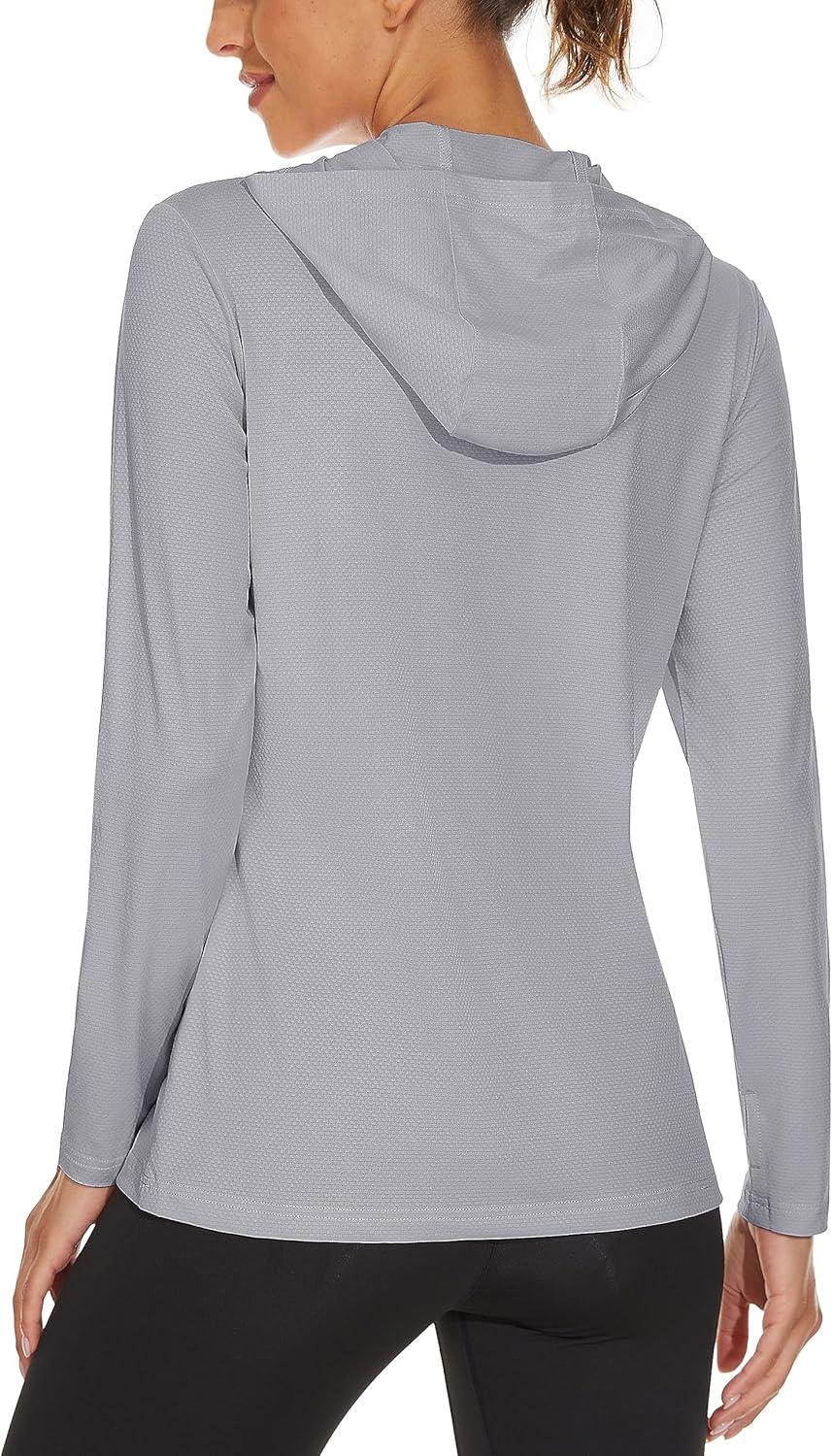 imageMAGCOMSEN Womens Sun Hoodie UPF 50 Long Sleeve Shirts for Hiking Fishing Athletic Lightweight UV HoodieLight Grey