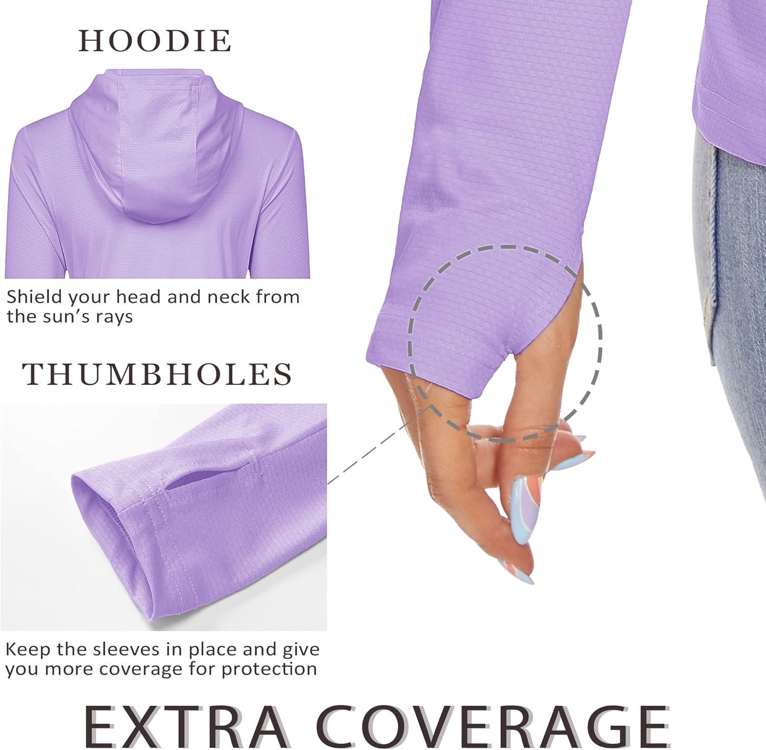imageMAGCOMSEN Womens Sun Hoodie UPF 50 Long Sleeve Shirts for Hiking Fishing Athletic Lightweight UV HoodieLight Purple