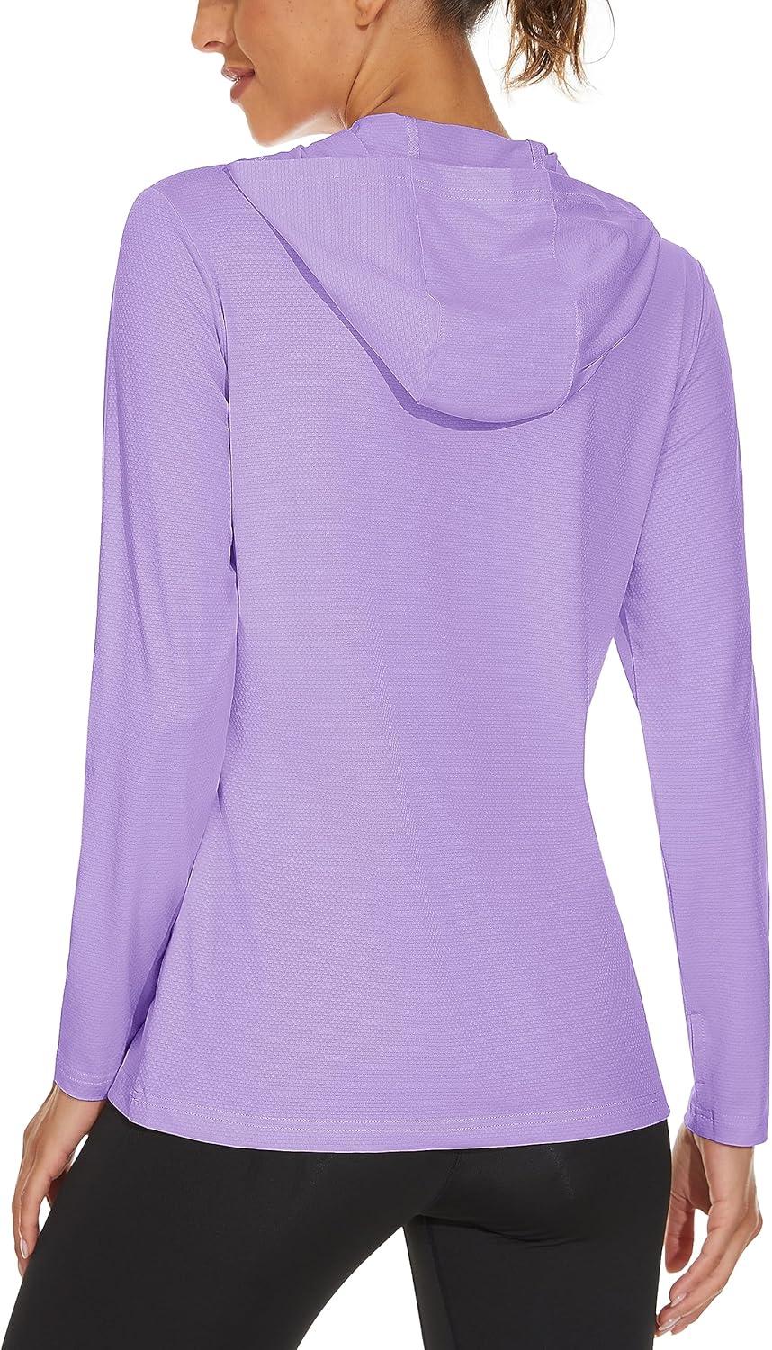 imageMAGCOMSEN Womens Sun Hoodie UPF 50 Long Sleeve Shirts for Hiking Fishing Athletic Lightweight UV HoodieLight Purple