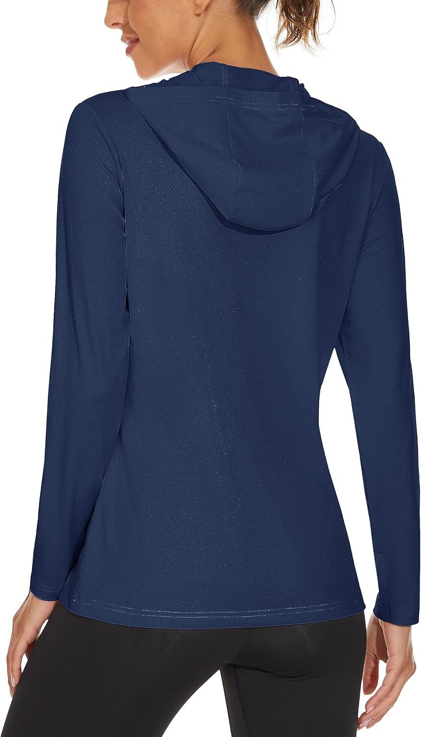 imageMAGCOMSEN Womens Sun Hoodie UPF 50 Long Sleeve Shirts for Hiking Fishing Athletic Lightweight UV HoodieNavy