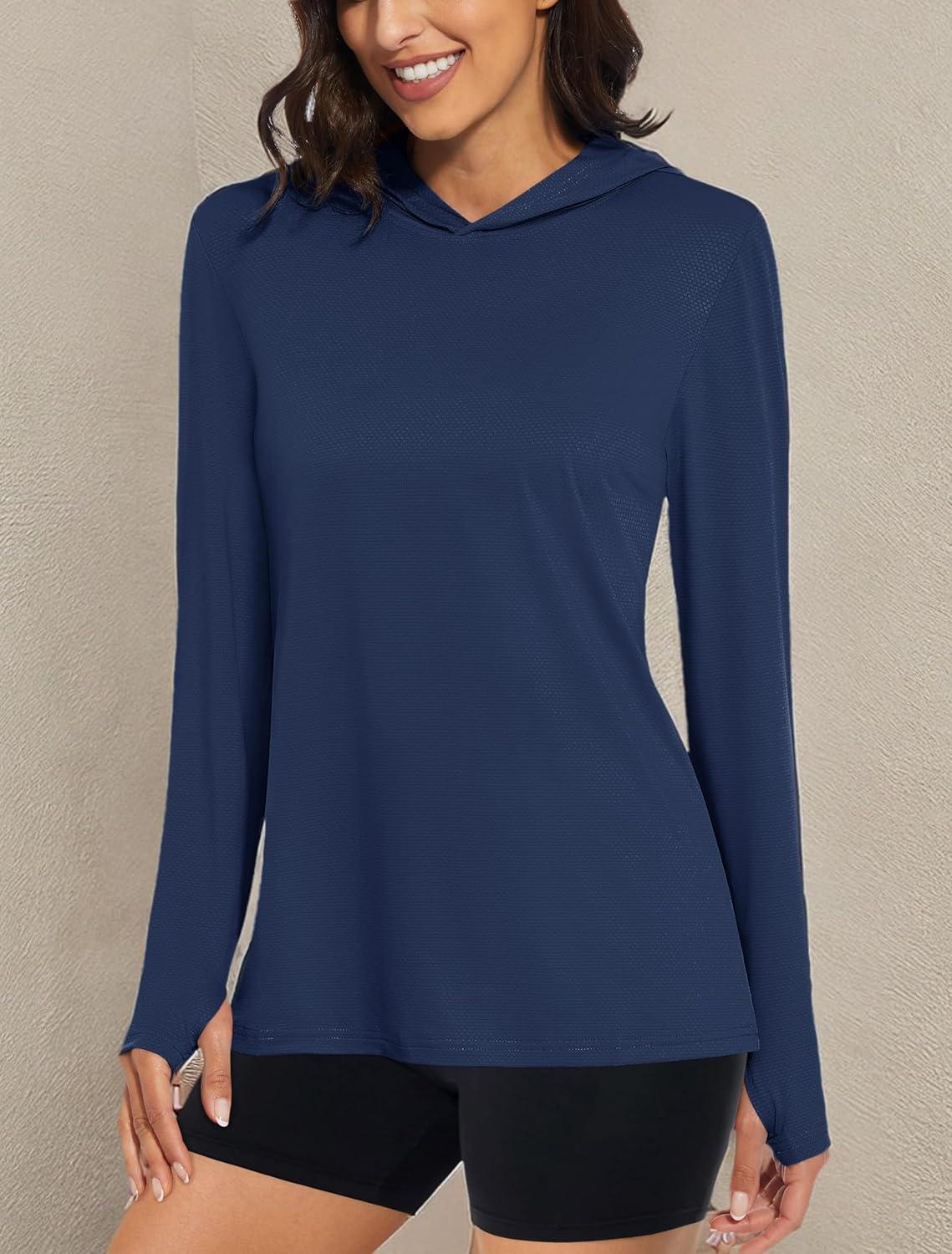 imageMAGCOMSEN Womens Sun Hoodie UPF 50 Long Sleeve Shirts for Hiking Fishing Athletic Lightweight UV HoodieNavy