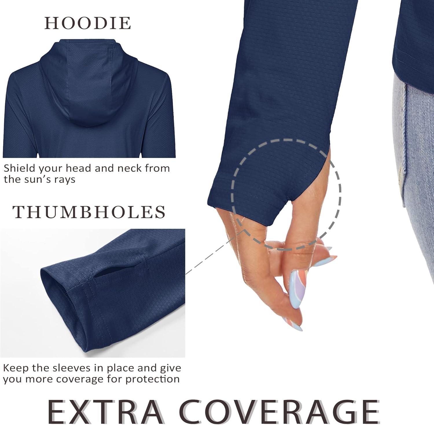 imageMAGCOMSEN Womens Sun Hoodie UPF 50 Long Sleeve Shirts for Hiking Fishing Athletic Lightweight UV HoodieNavy