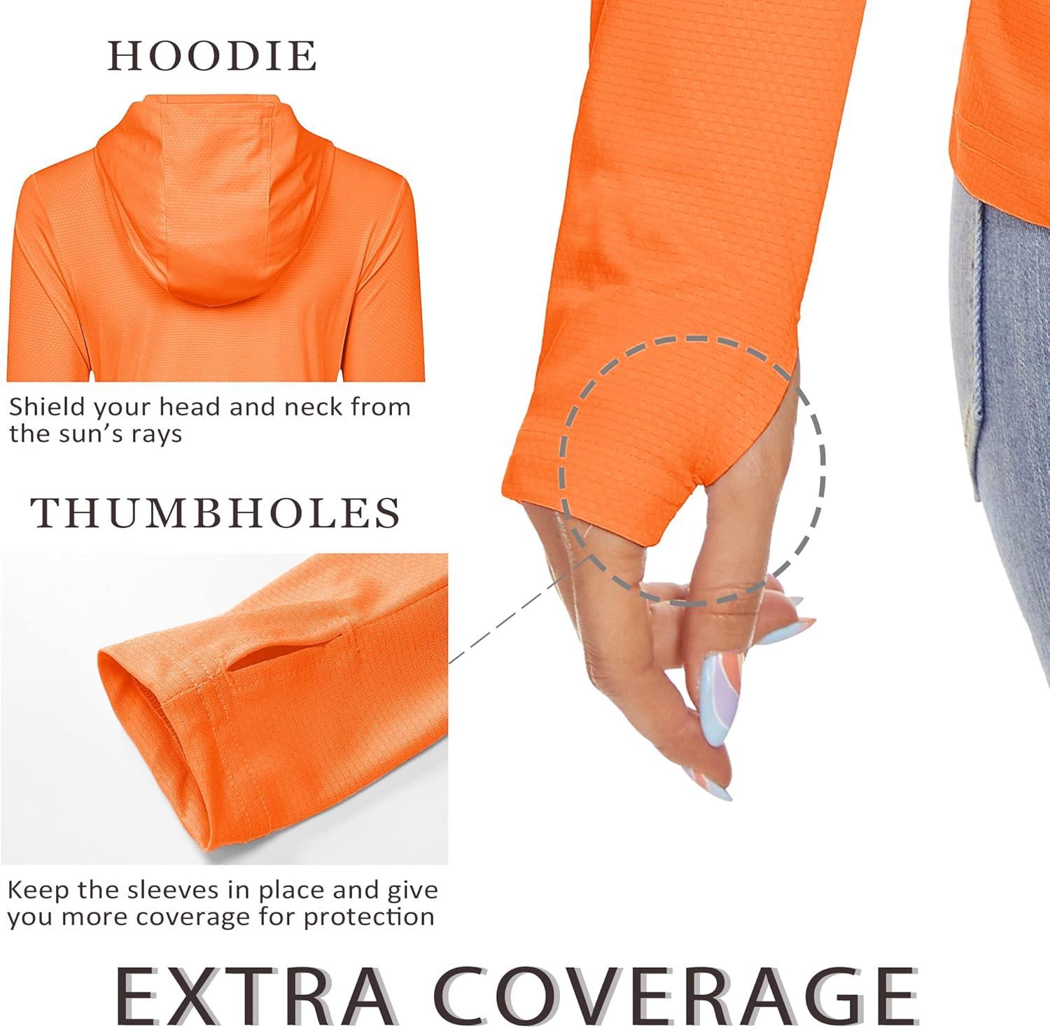 imageMAGCOMSEN Womens Sun Hoodie UPF 50 Long Sleeve Shirts for Hiking Fishing Athletic Lightweight UV HoodieOrange