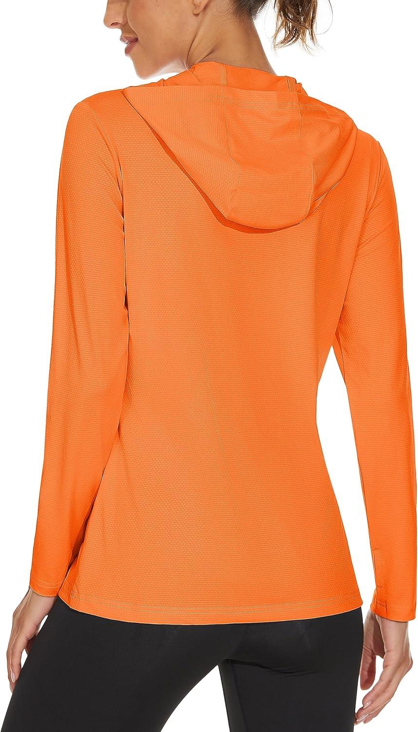 imageMAGCOMSEN Womens Sun Hoodie UPF 50 Long Sleeve Shirts for Hiking Fishing Athletic Lightweight UV HoodieOrange